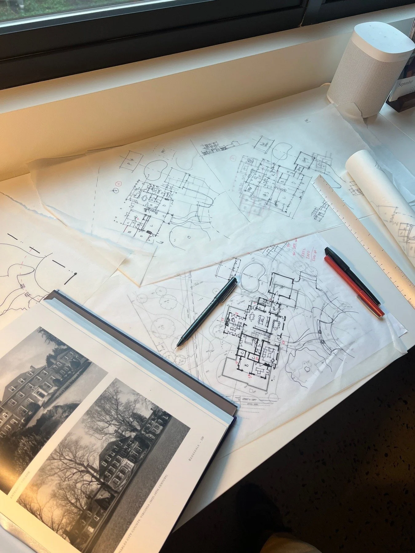 Early stages of a new home design.
We start with broad ideas, sketching by hand to study how rooms relate to one another, how the house connects to the exterior, and how it sits within the site. We also look at the character of the area to guide sty