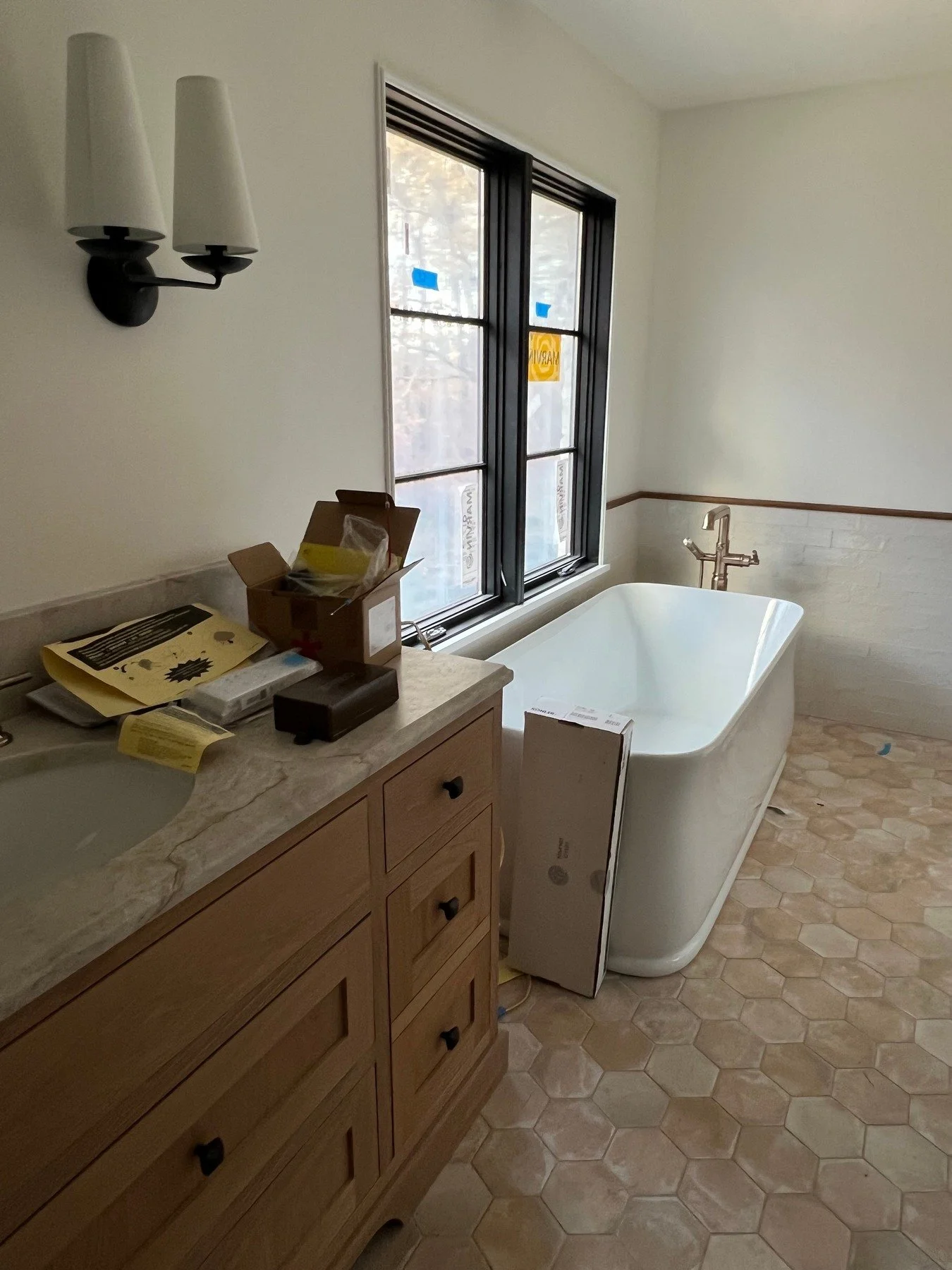 Bathroom, tiles, and tubs. More from our Casita project. Getting closer every day to seeing this project's completion.

#ContemporaryDesign
#CuttingEdgeArchitecture
#ModernResidences
#CityscapePlanning
#TailoredHomes
#ExceptionalDesign
#DesignEleganc