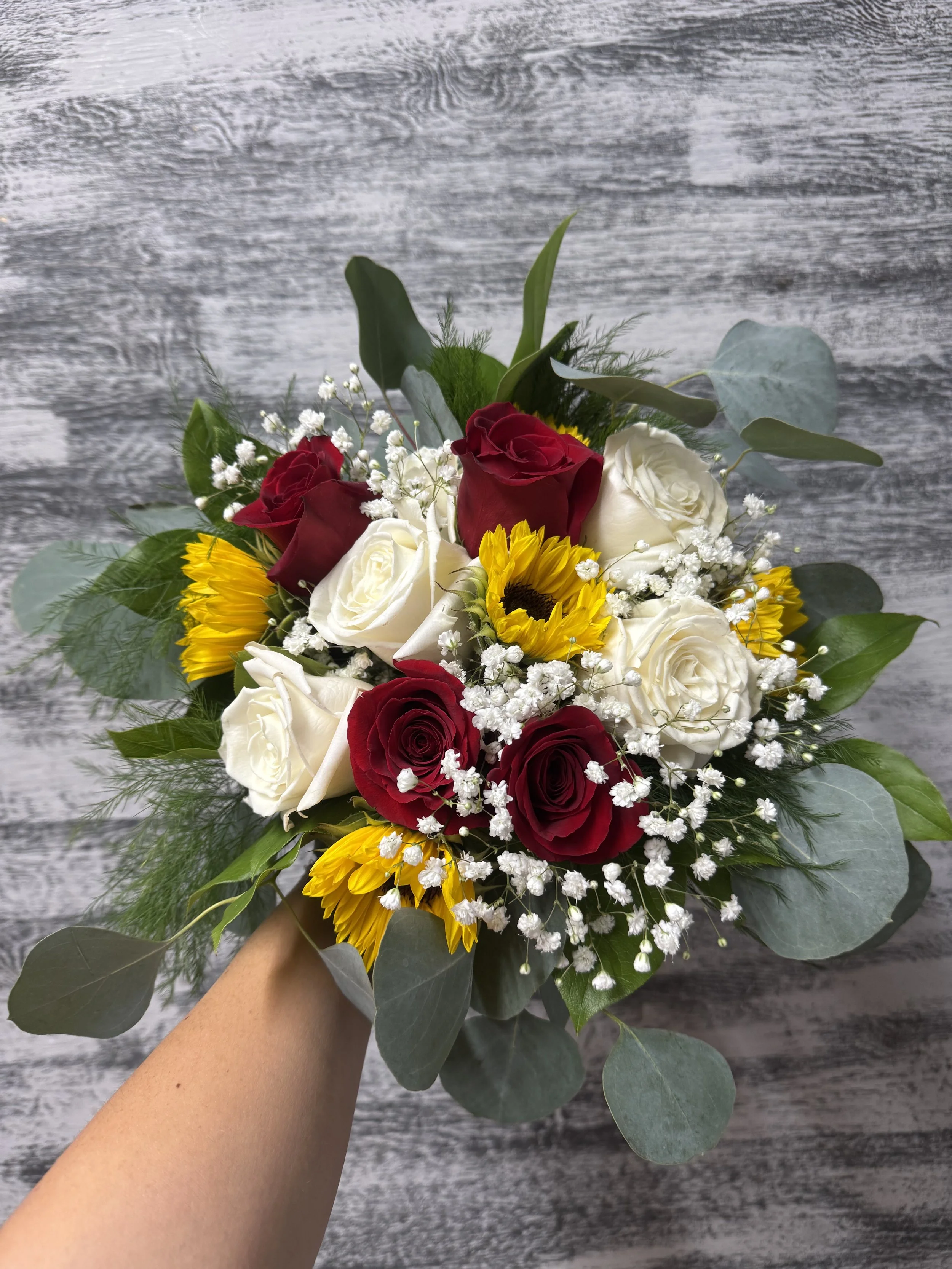 Sunflowers and Red Roses