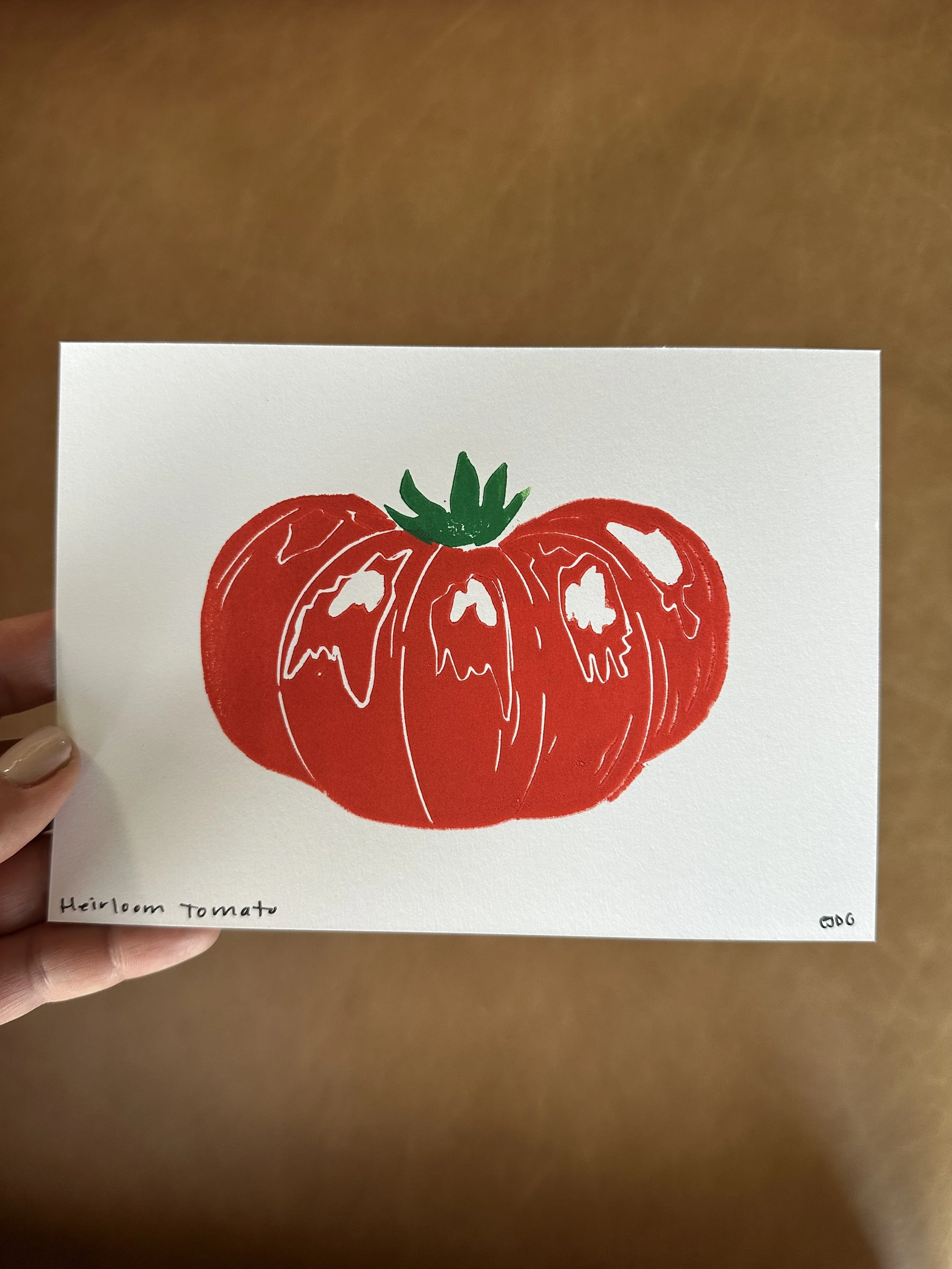 Heirloom Tomato, 5x7 Original Block Print