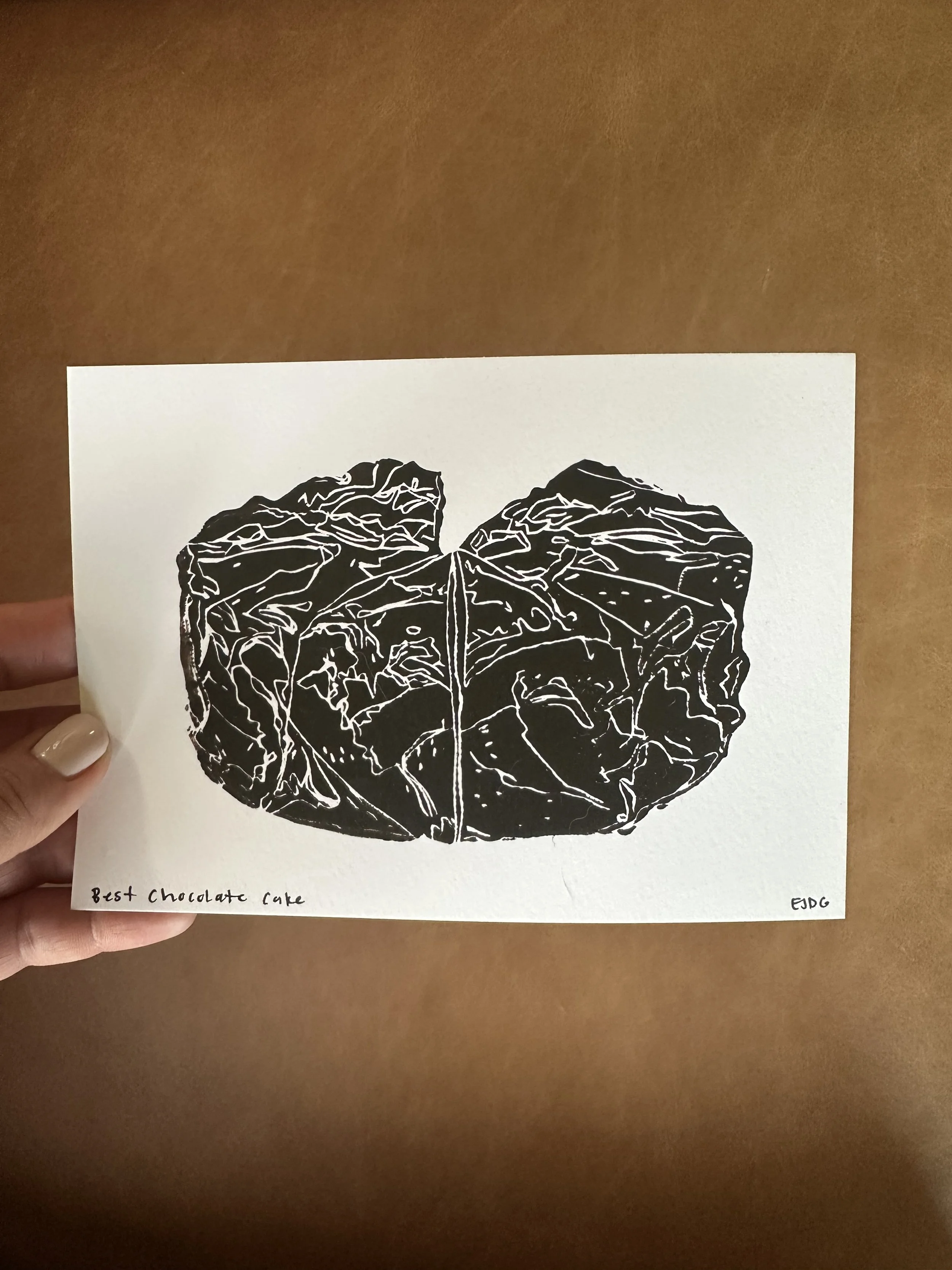 Best Chocolate Cake, 5x7 Original Block Print
