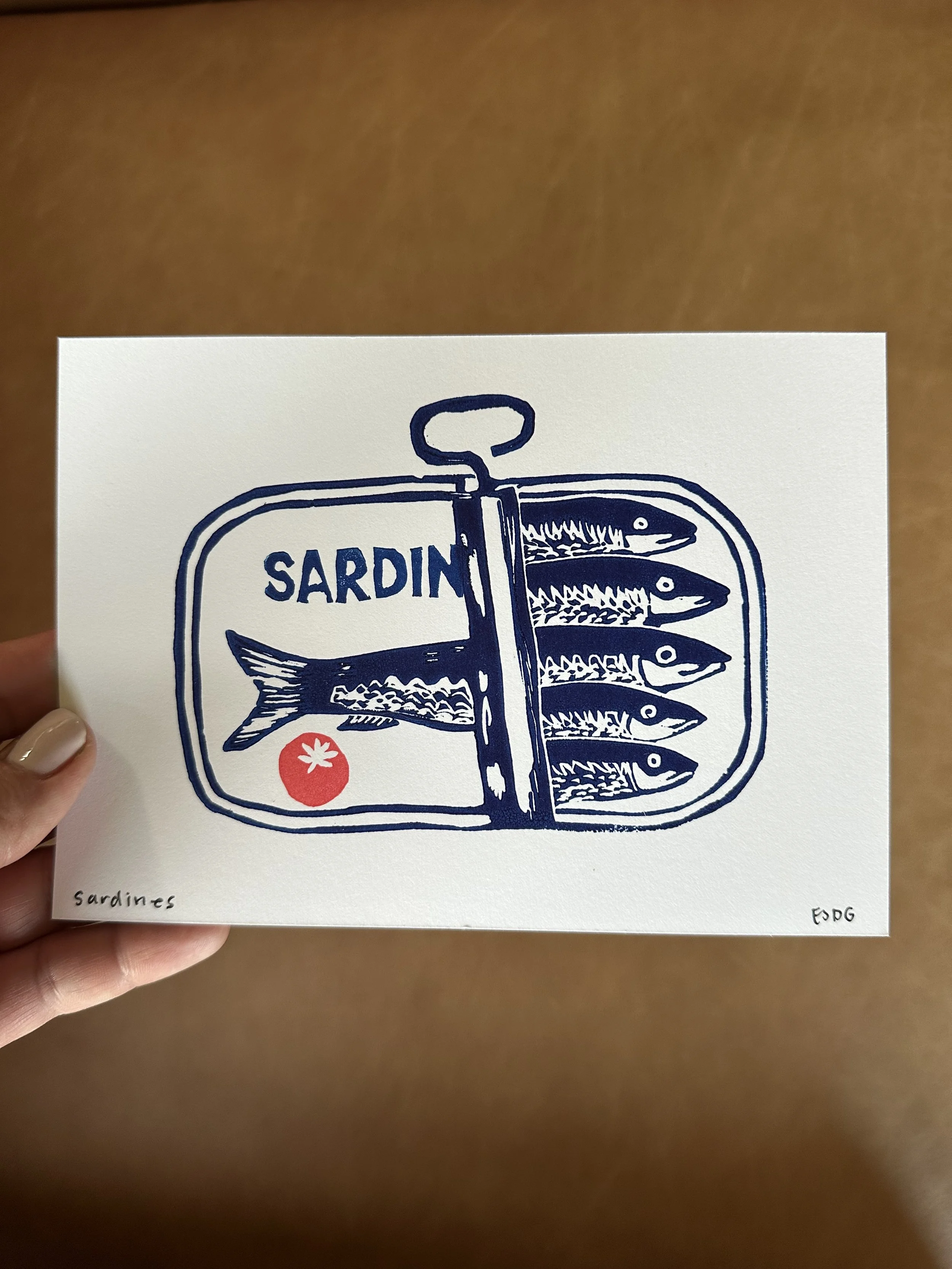 Sardines, 5x7 Original Block Print