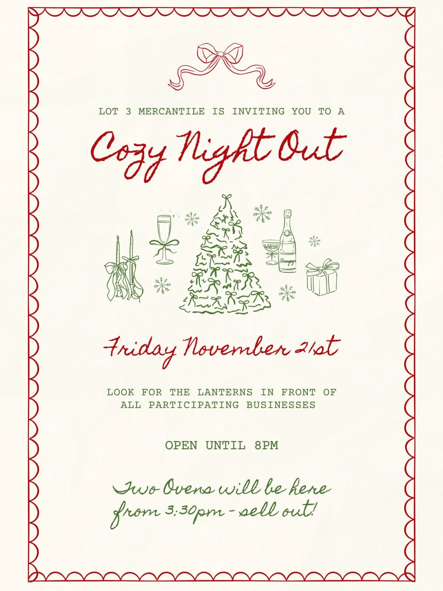 Join us this Friday for a ✨ Cozy Night Out ✨! 
Two Ovens will be here with her amazing sourdough, plus we&rsquo;re serving complimentary hot cocoa to keep you warm. 🤎☕️
We&rsquo;ll be open till 8pm, just look for the glowing lanterns in front of all