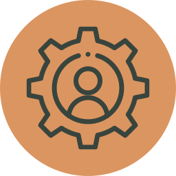 Orange icon of gear with person inside