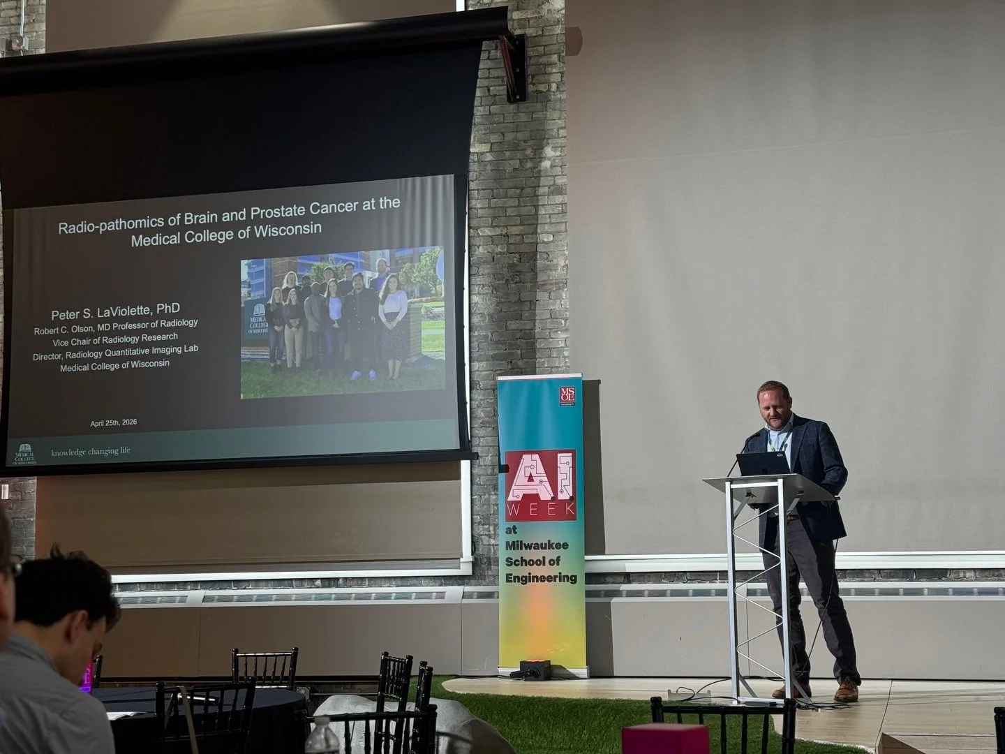 Thank you to AI Week at @msoe_official for inviting Dr LaViolette to present on our lab&rsquo;s work 🖥️

#msoe #aiweek #radiopathomics #machinelearning