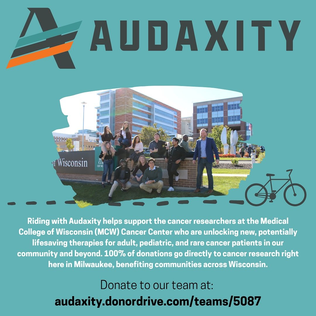 This August our lab is taking part in @rideaudaxity 🚲 This event supports the MCW Cancer Center directly supporting cancer research groups like us. You can help us out by donating to our team and cheering our Dr LaViolette as he pledges to the 50 mi