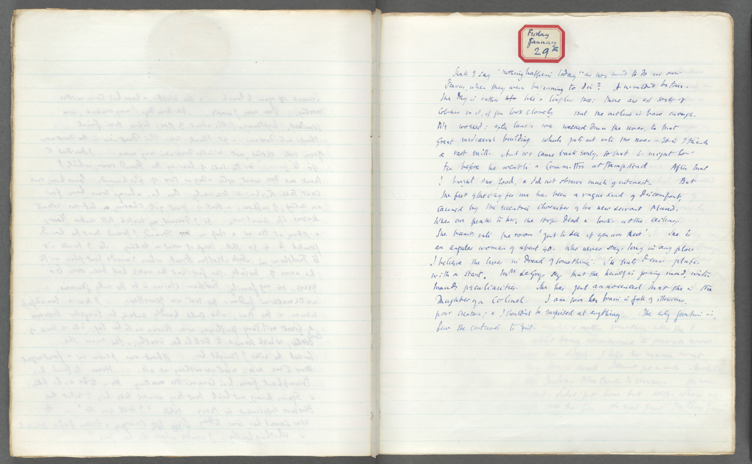 [A Writer's Diary] Holograph Notebook. November 16, 1918-January 24, 1919. (Berg)