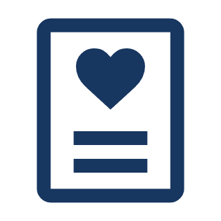 Icon of a document with a heart symbol at the top and lines of text below.