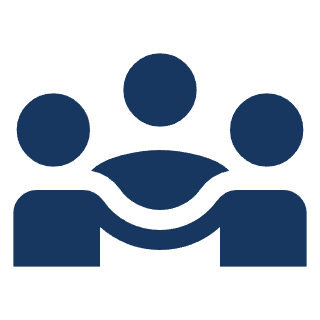 Icon of three people standing together, representing community or teamwork.