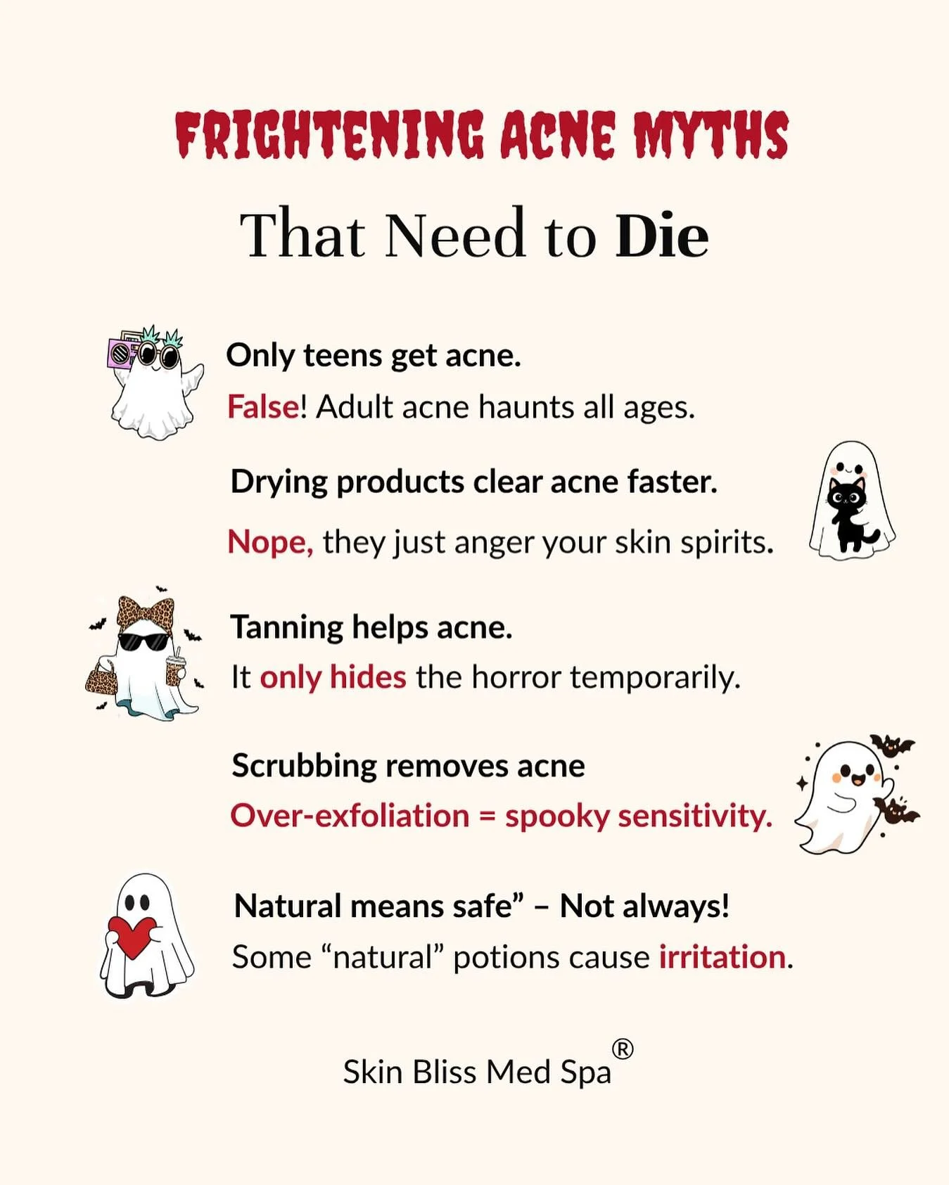 Let’s let these myths Die ☠️ this Halloween! 🎃 
#helenamt #helenamontana #skinfacts #skinmyths #montanaskincare
