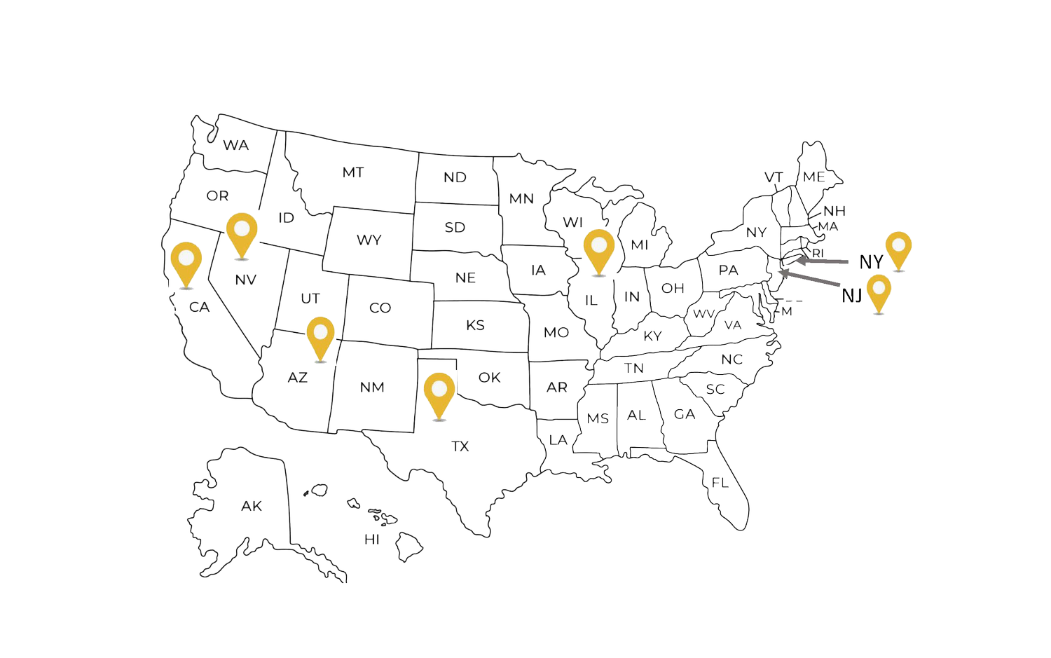 Map of the United States showing C1 Staffing coverage, with markers across California, Nevada, Arizona, Texas, Illinois, and the New York / New Jersey area