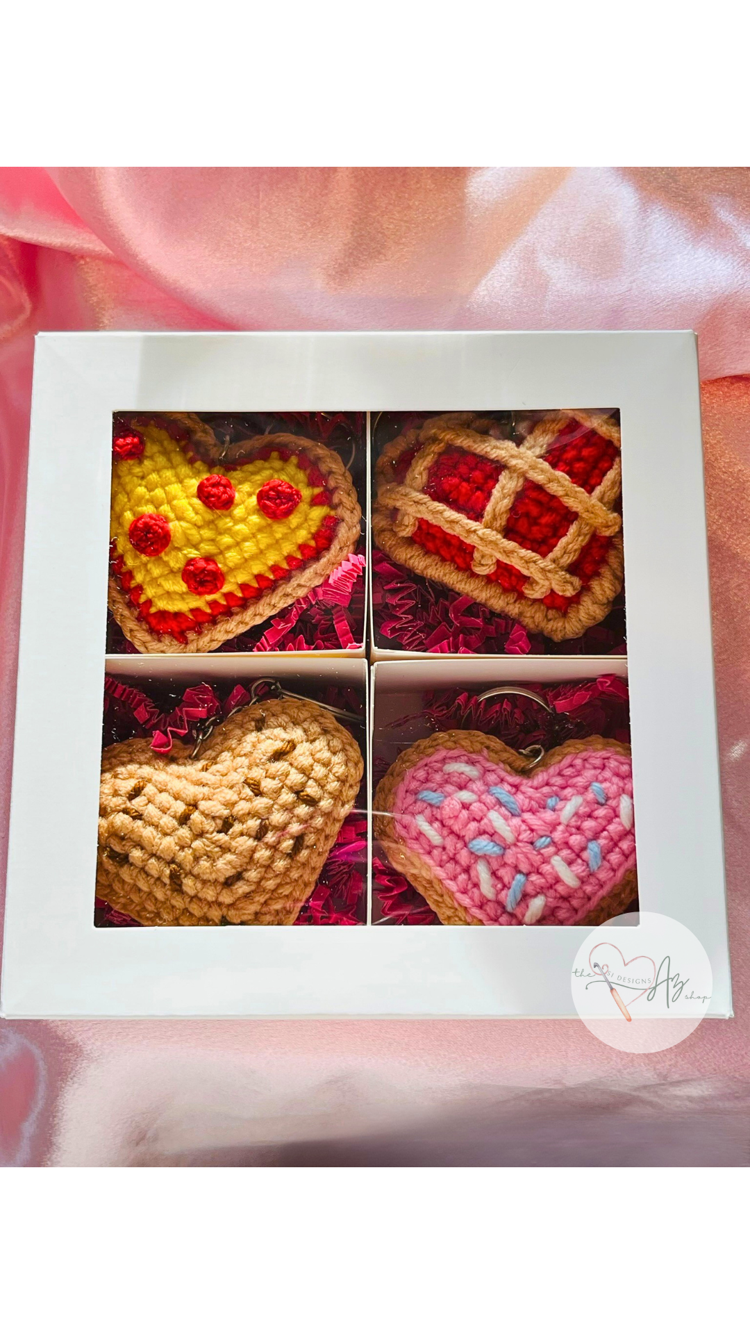 Limited Edition Crochet Foodie Heart Keychain - Full 4 Pack Set
