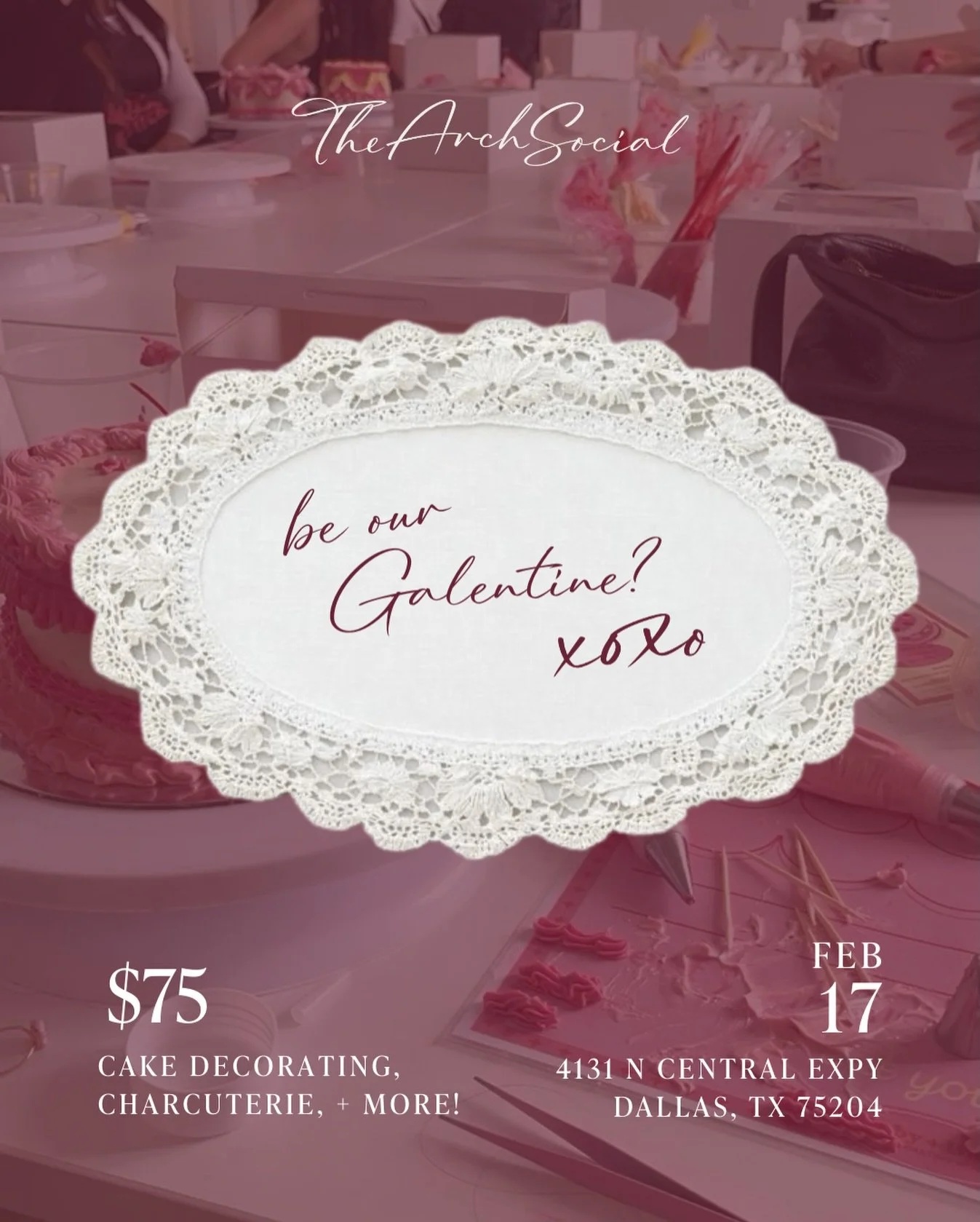 Be our Galentine?

Join us for our next community event: Cake Decorating &amp; Content 🎂🍒📸

We&rsquo;ll see you Tuesday, February 17th at 6:30 PM for a fun night with fellow Dallas creators!

Tickets are $75 and include the following:
🎂 mini cake
