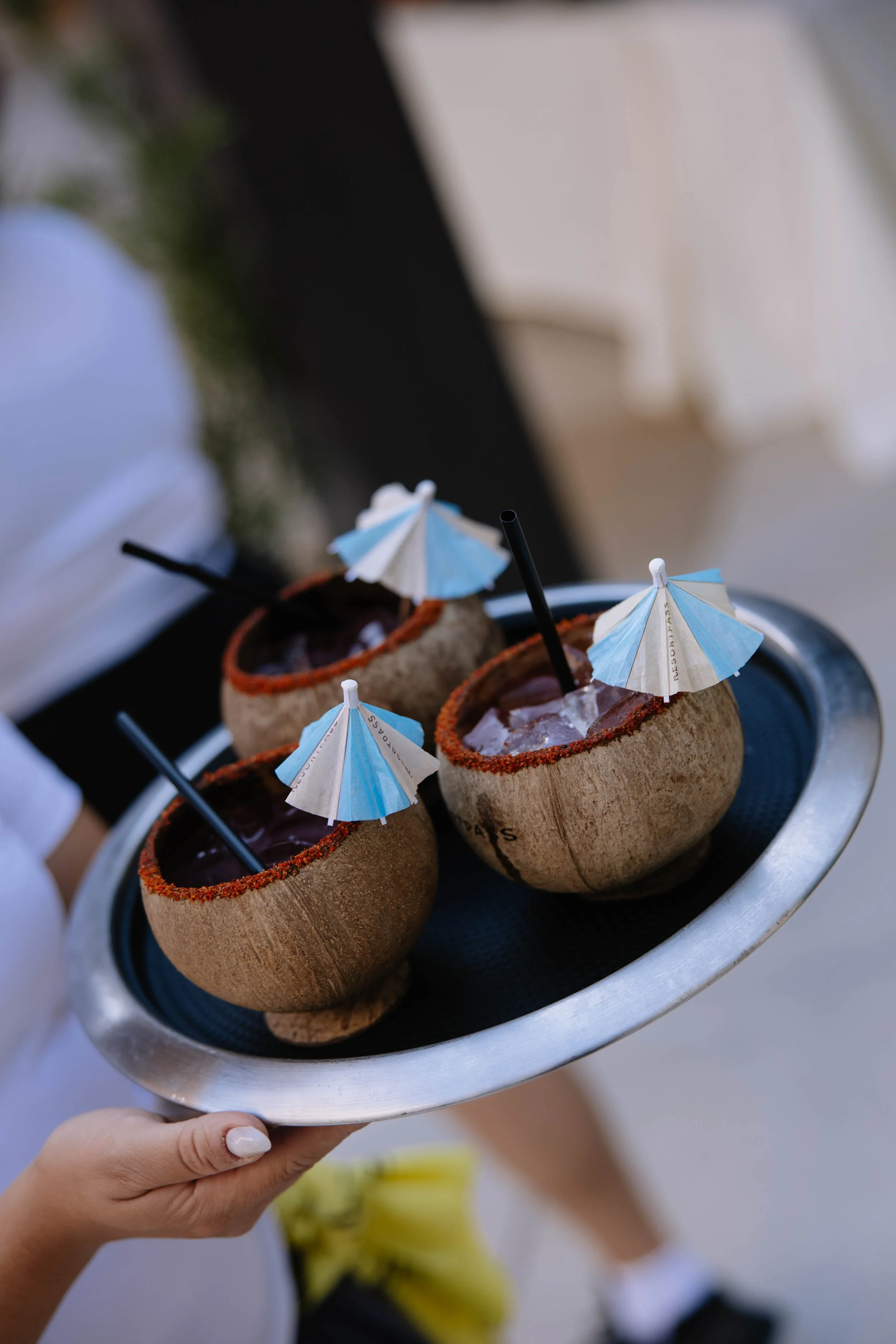 Coconut drinks with umbrellas