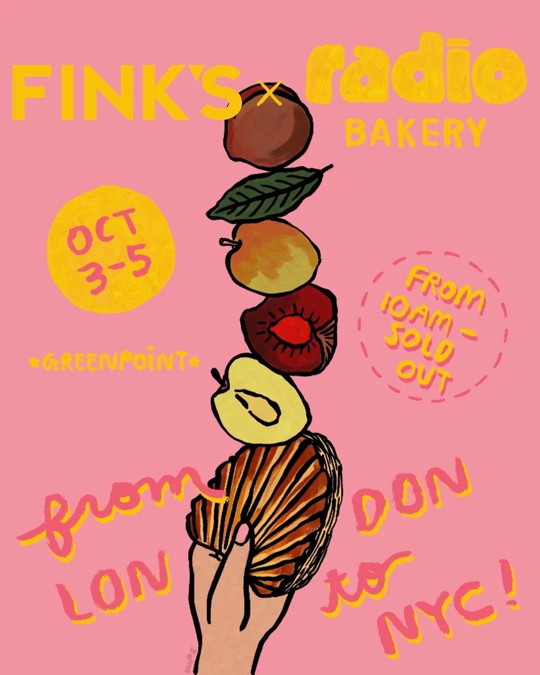 FINK&rsquo;S x RADIO BAKERY

We&rsquo;ve got a new friend @gay.nigella visiting us from across the pond this weekend only for a special collab! 

We&rsquo;re making @finks.london iconic turnovers the radio way:

🧈Buttery, flakey rough puff 
🍑Last o