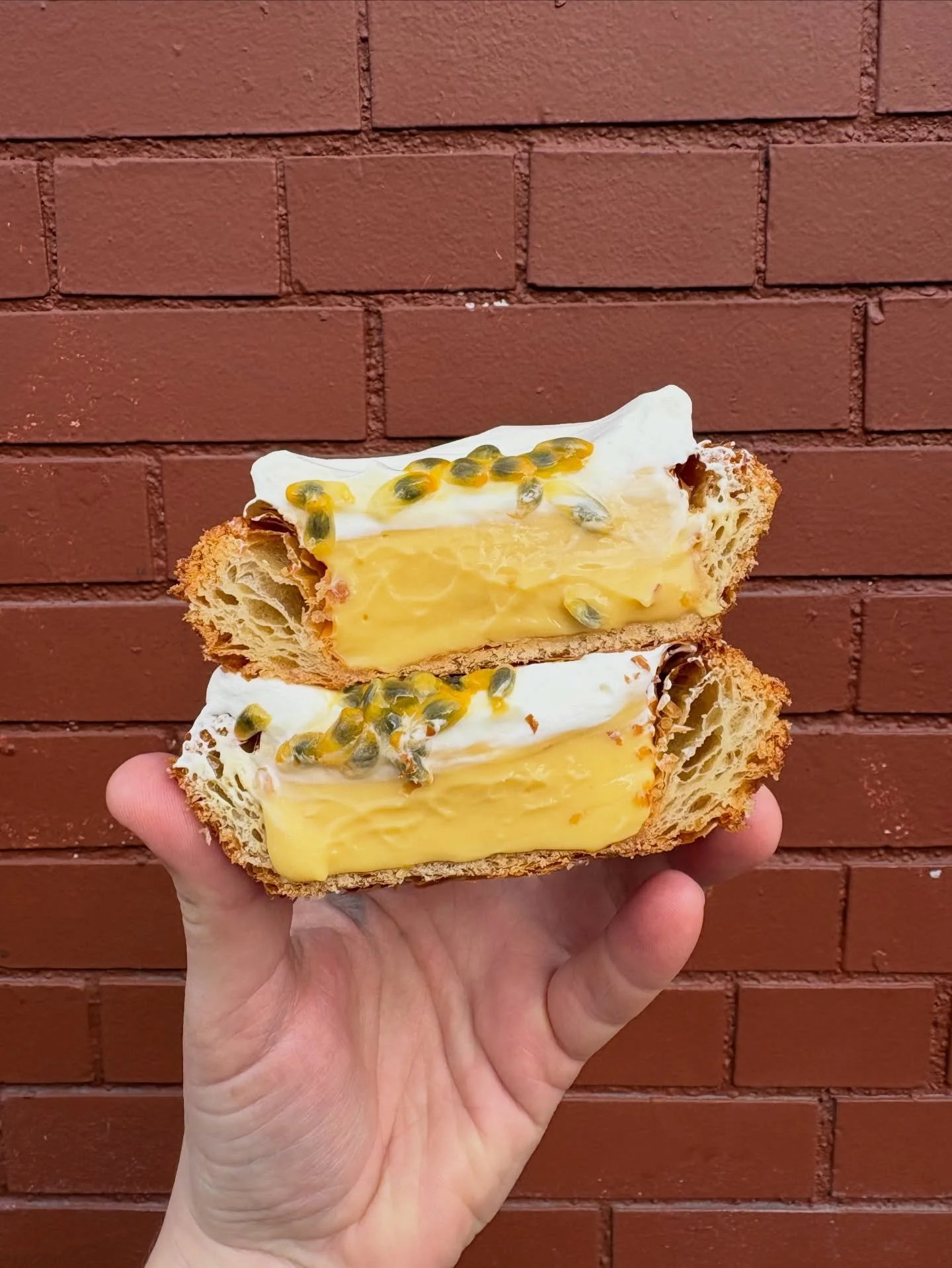 SNOW DAY SPECIAL ⛄️

Passionfruit curd, whipped cr&egrave;me fraiche and fresh passionfruit. 

On the counter NOW at both locations.