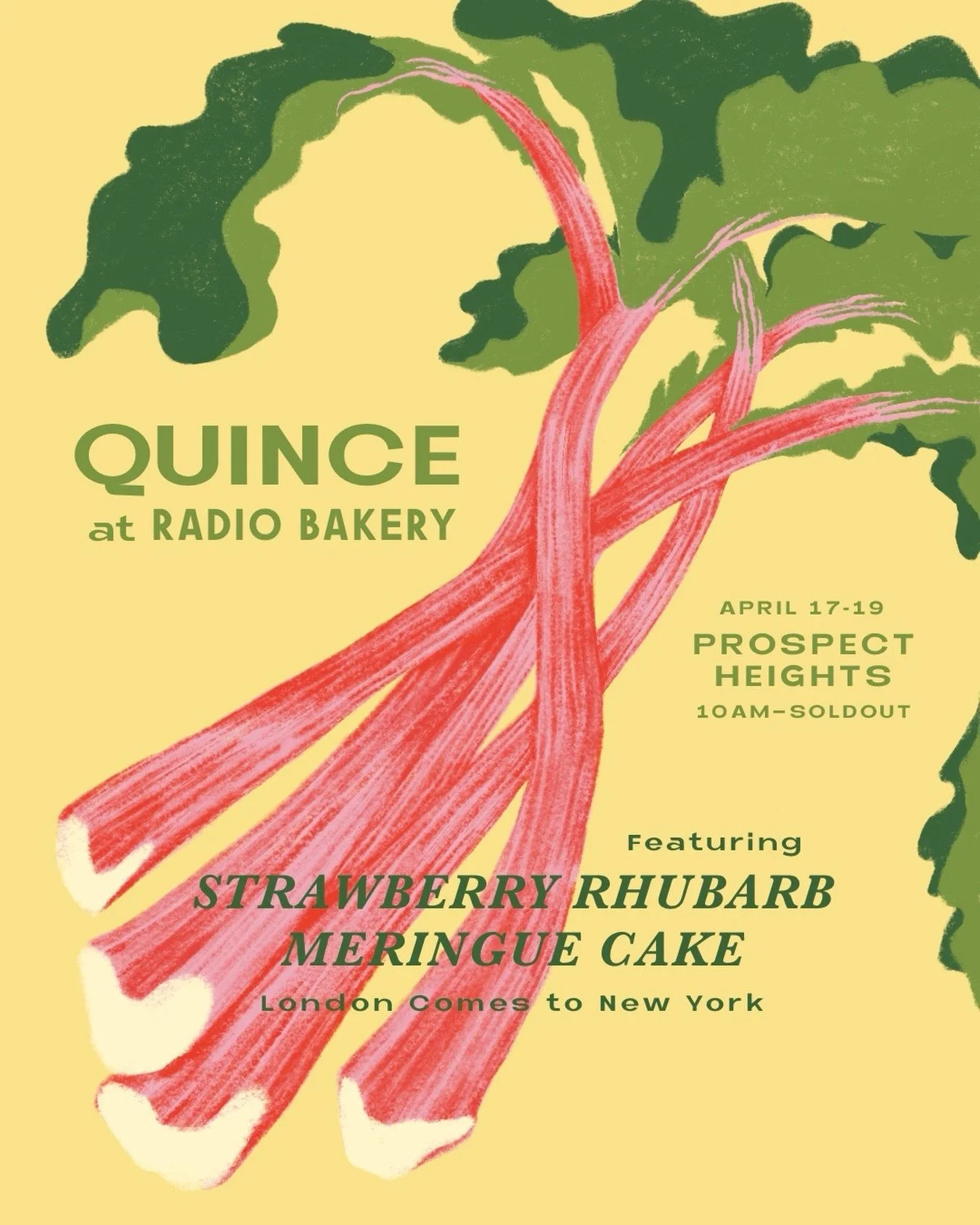 RADIO x QUINCE BAKERY

@anna.atthetable from @quince.bakery in LONDON is bringing her Strawberry Rhubarb Meringue Cake to Radio this Friday, Saturday, Sunday. 

Buttery oat pound cake is rippled with strawberry rhubarb compote and topped with marshma