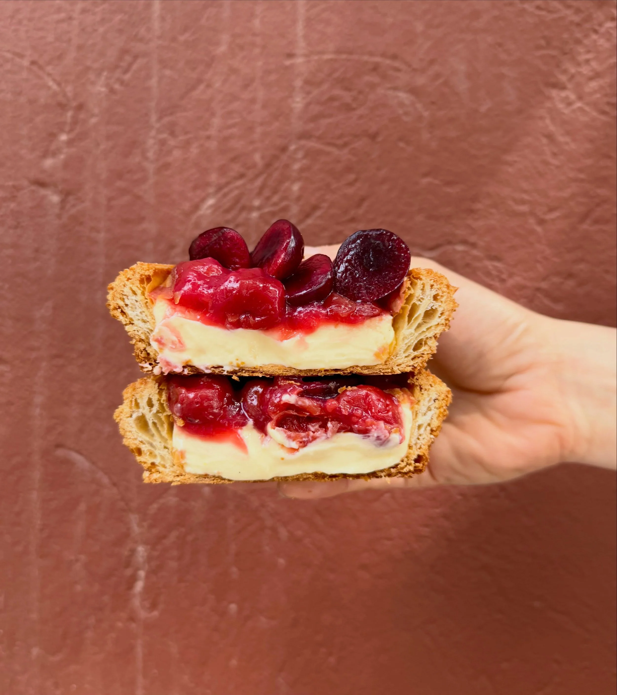 CHERRY CHEESECAKE CROISSANT 🥐 🍒

New York style cheesecake, sour cherry compote, and fresh cherries- all nestled inside our crispy croissant shell. 

A weekend special at Greenpoint today and tomorrow (Memorial Day!) then running through the next f