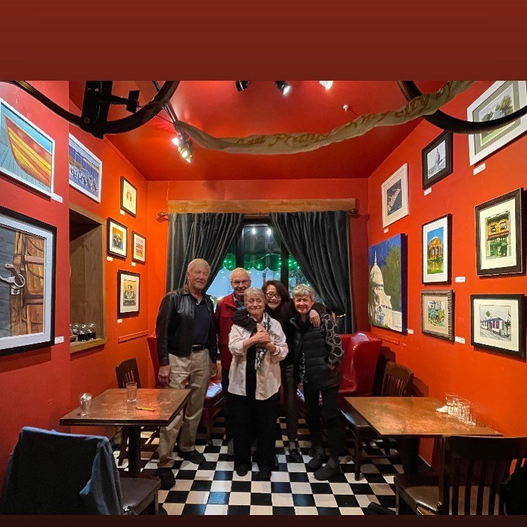 Friends visiting my recent show &ldquo;San Francisco Icons&rdquo;&hellip;lots of work but I sold two favorites and now the show is going on the road!