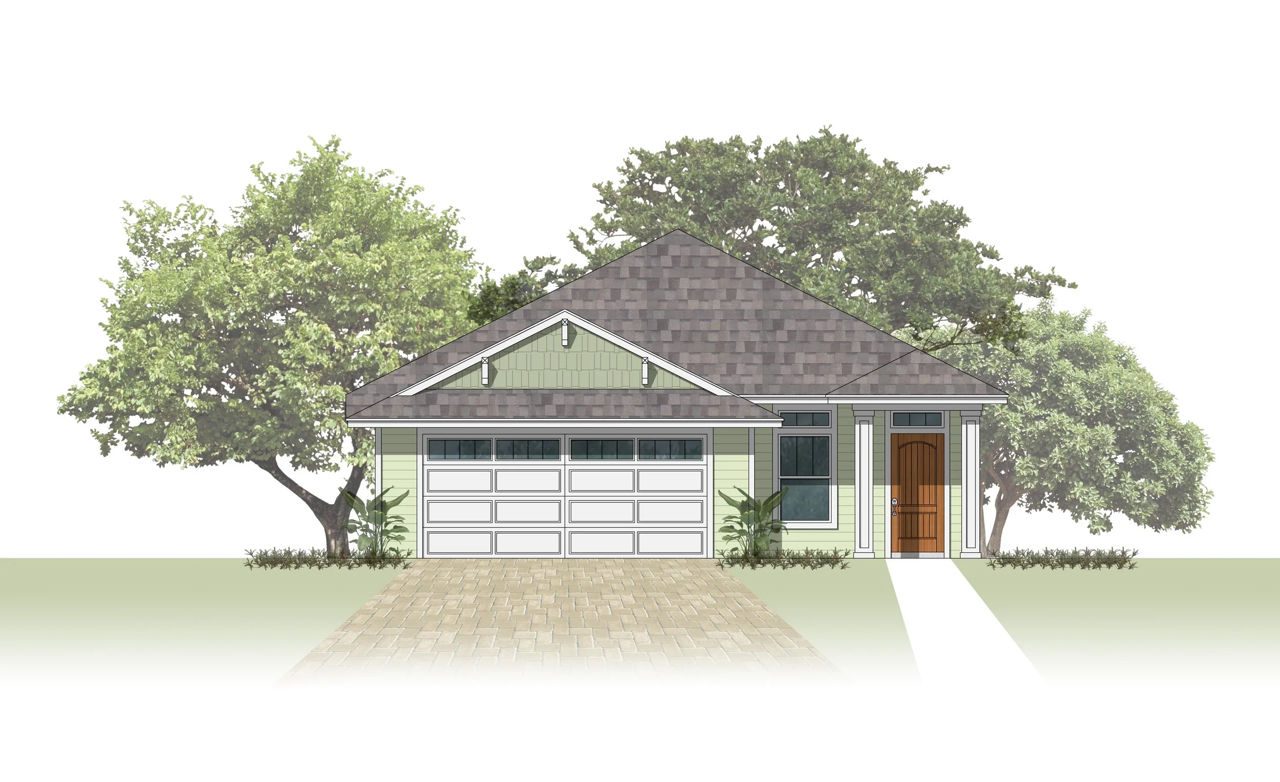 The Laurel 1-story Elevation v2 Landscaped.jpg