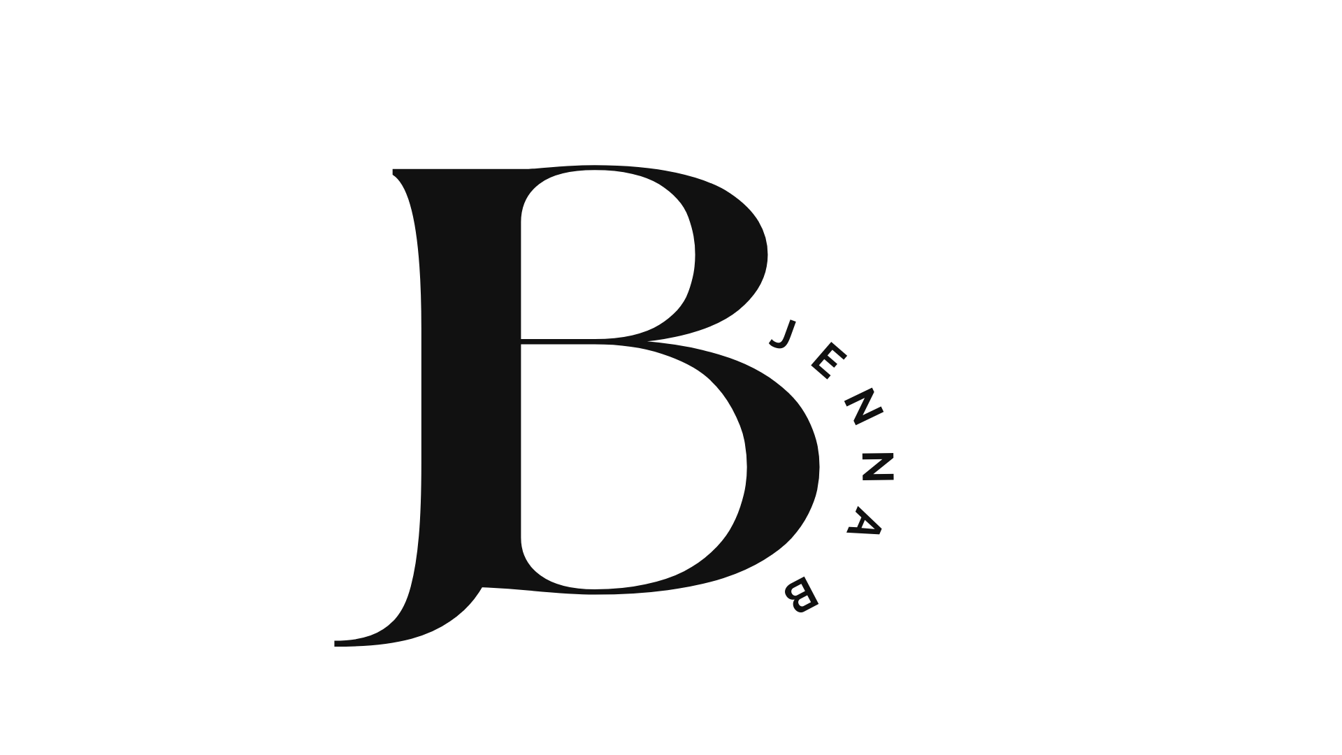 Black and gray logo with a large letter B and the words Jenna B around it.