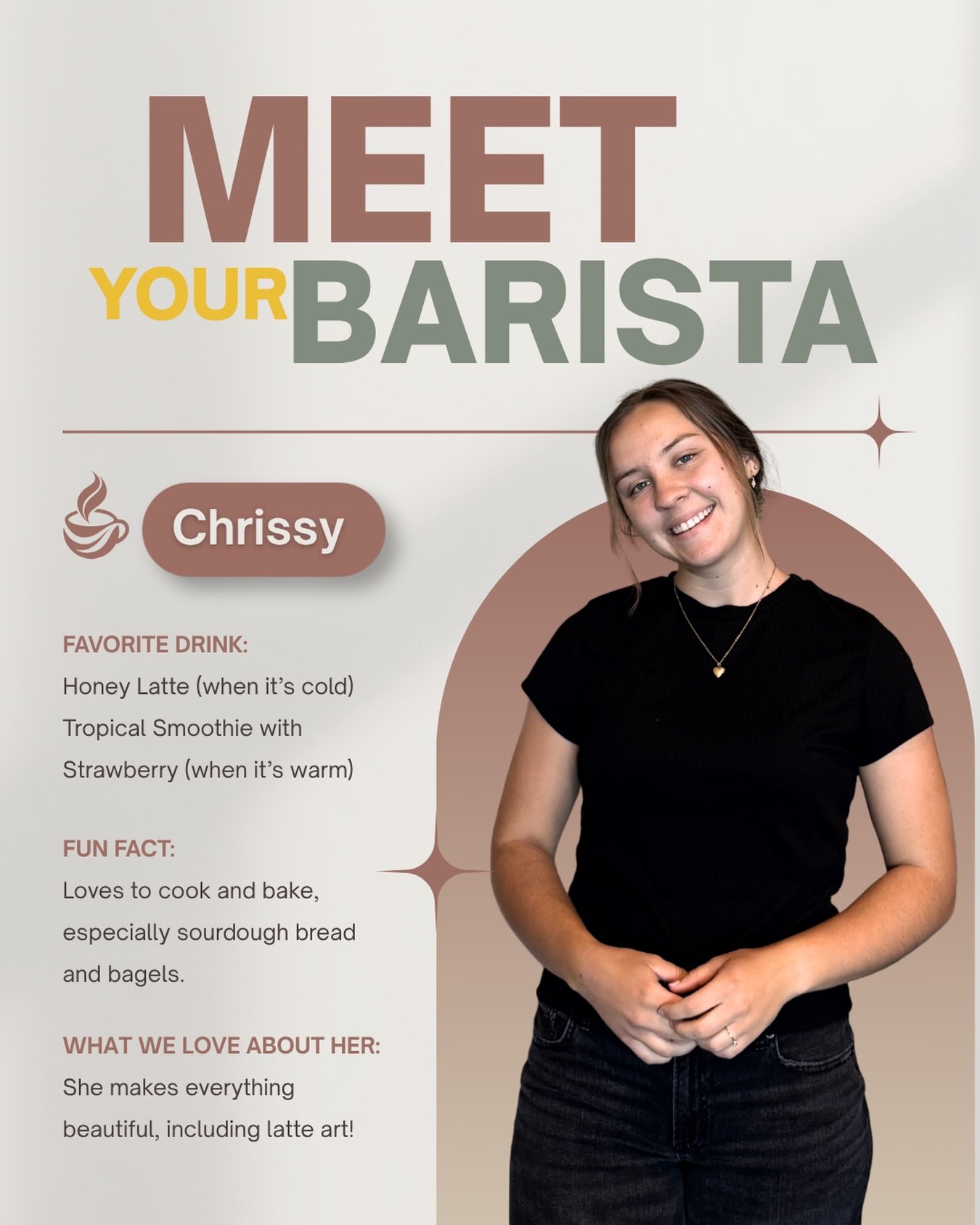 Meet Your Barista Series: 

Meet Chrissy! She&rsquo;ll make you the prettiest, yummiest latte. 🤍