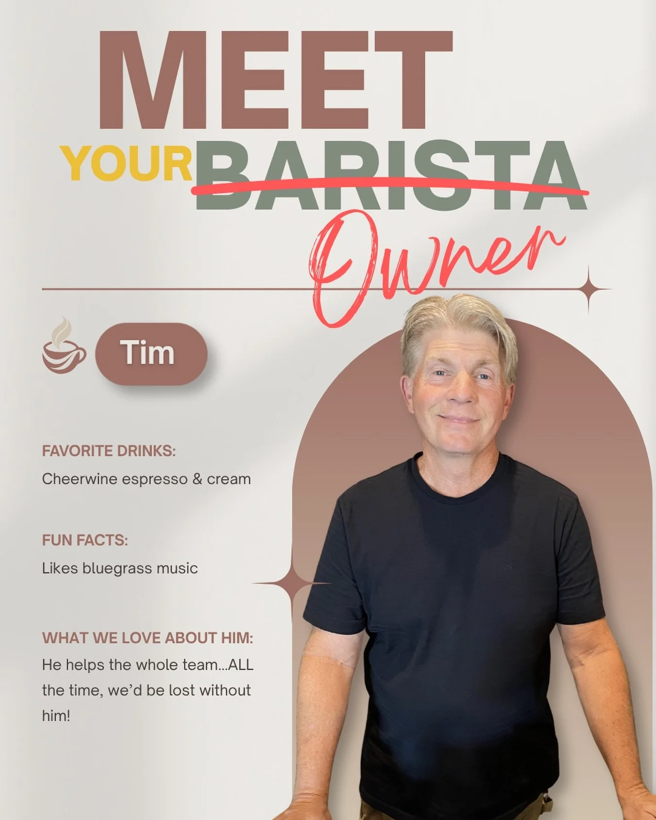 ✨Meet Your Barista Series ✨ 

Here&rsquo;s Tim! He is one of the owners and is such calm and peaceful presence. While he may claim that he&rsquo;s &ldquo;not a barista,&rdquo; he actually can and will make you your favorite drink! In fact, there&rsqu