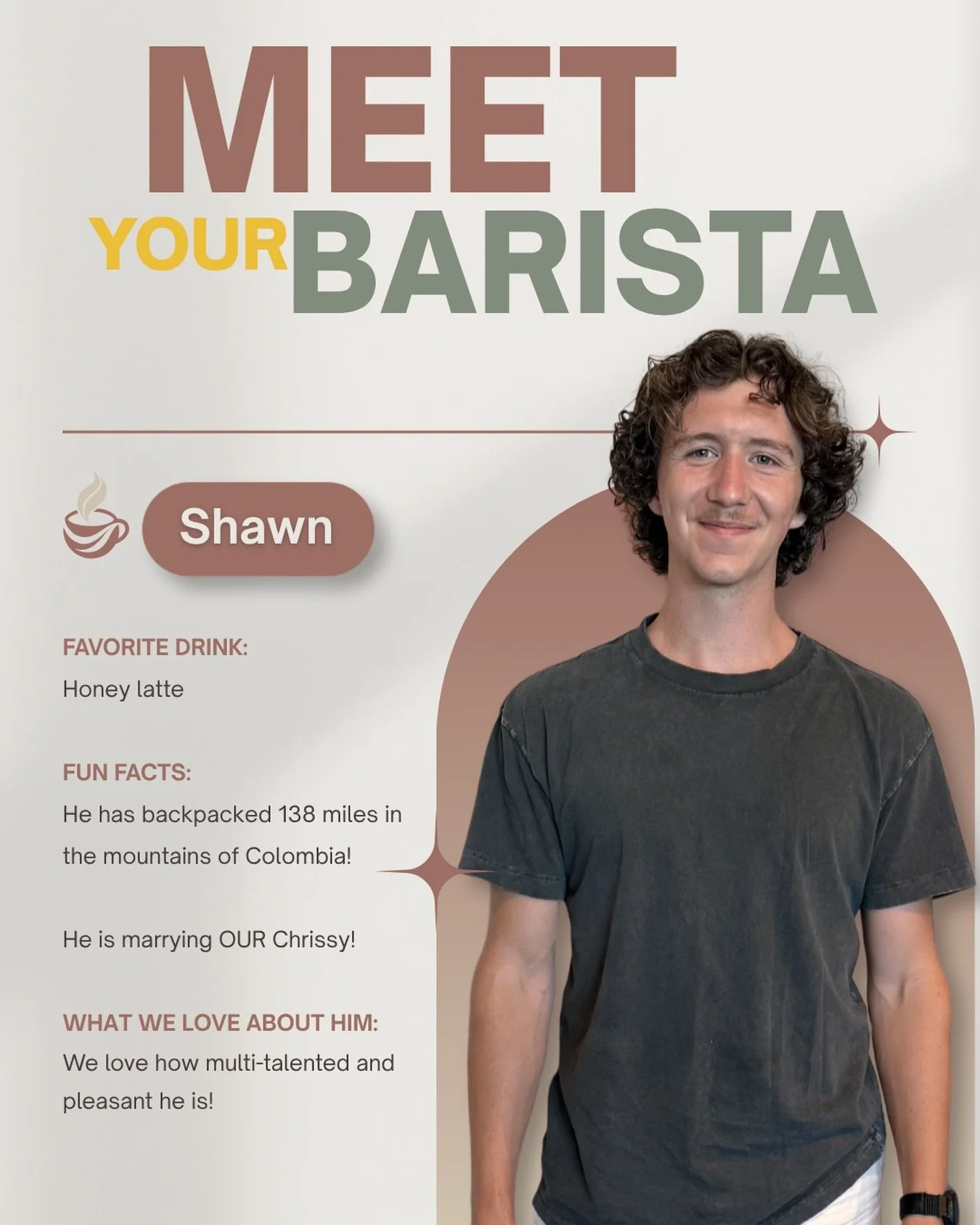 This is Shawn. 👏 He&rsquo;ll serve you with a smile every time - it just won&rsquo;t be this weekend, because he and our barista Chrissy are getting married! 🥂