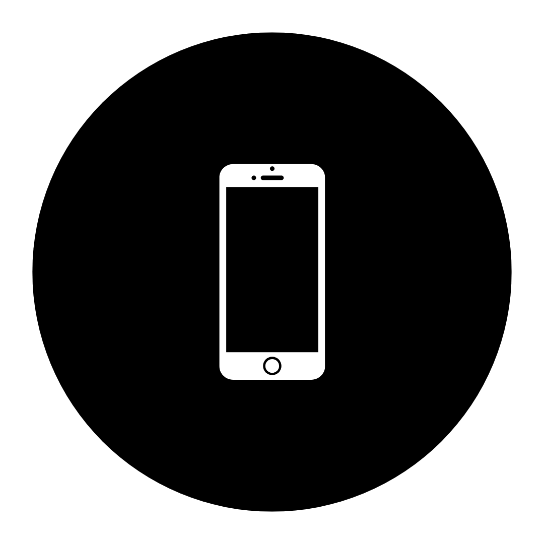 An icon of a smartphone with a blank screen, centered on a black background.