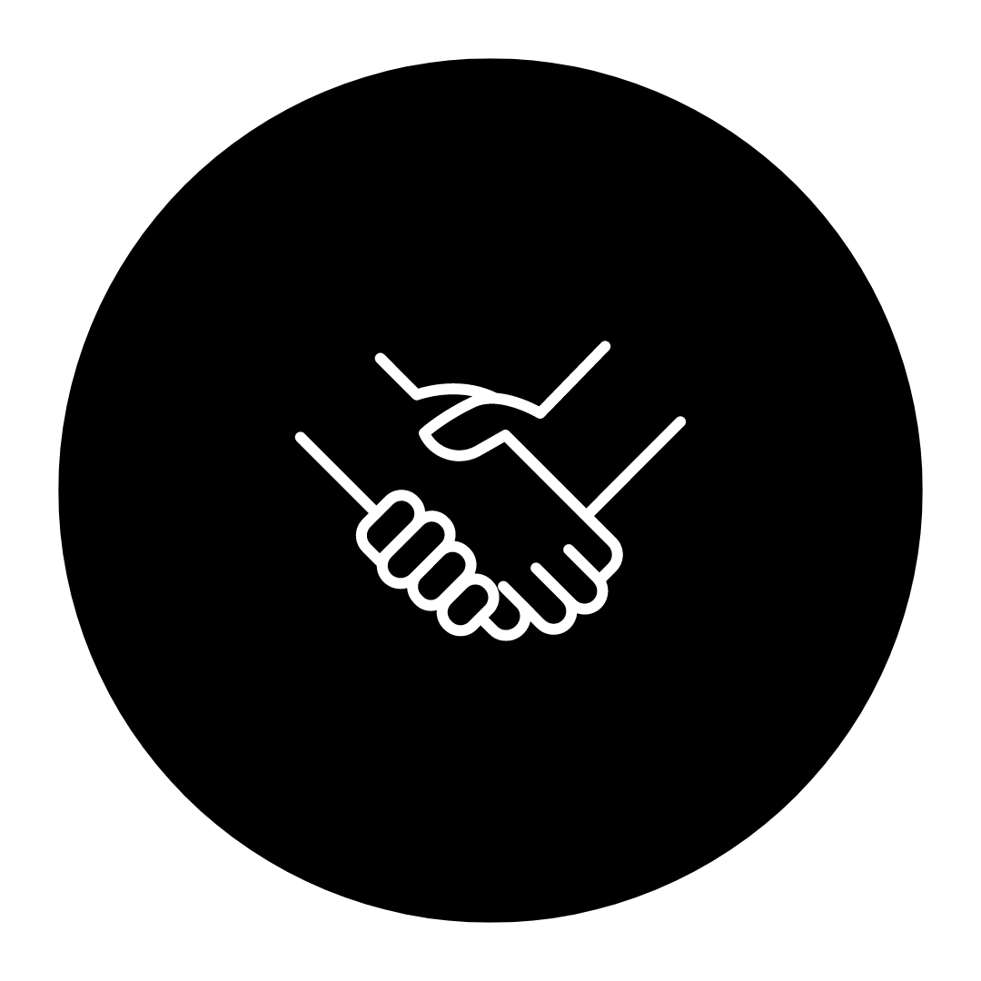 Simple line drawing of two hands shaking. Drywall deals being made.