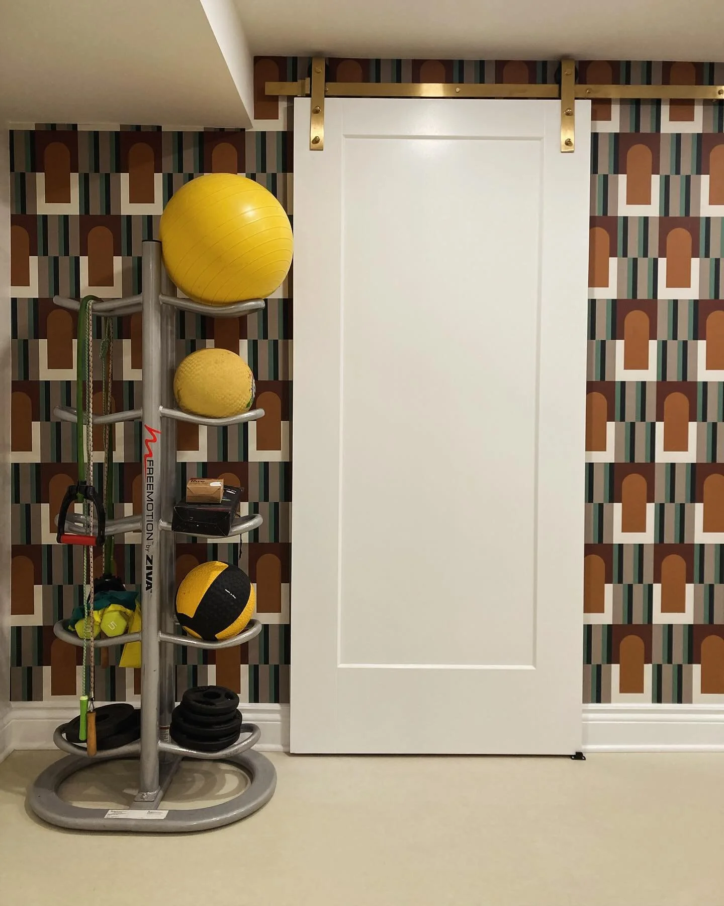 Super fun basement renovation project this past year. This will be a great gym to start 2024 in&hellip; #sachi #basementrenovationsideas #wallpaper #jupiter10 #ottawa #homegym
