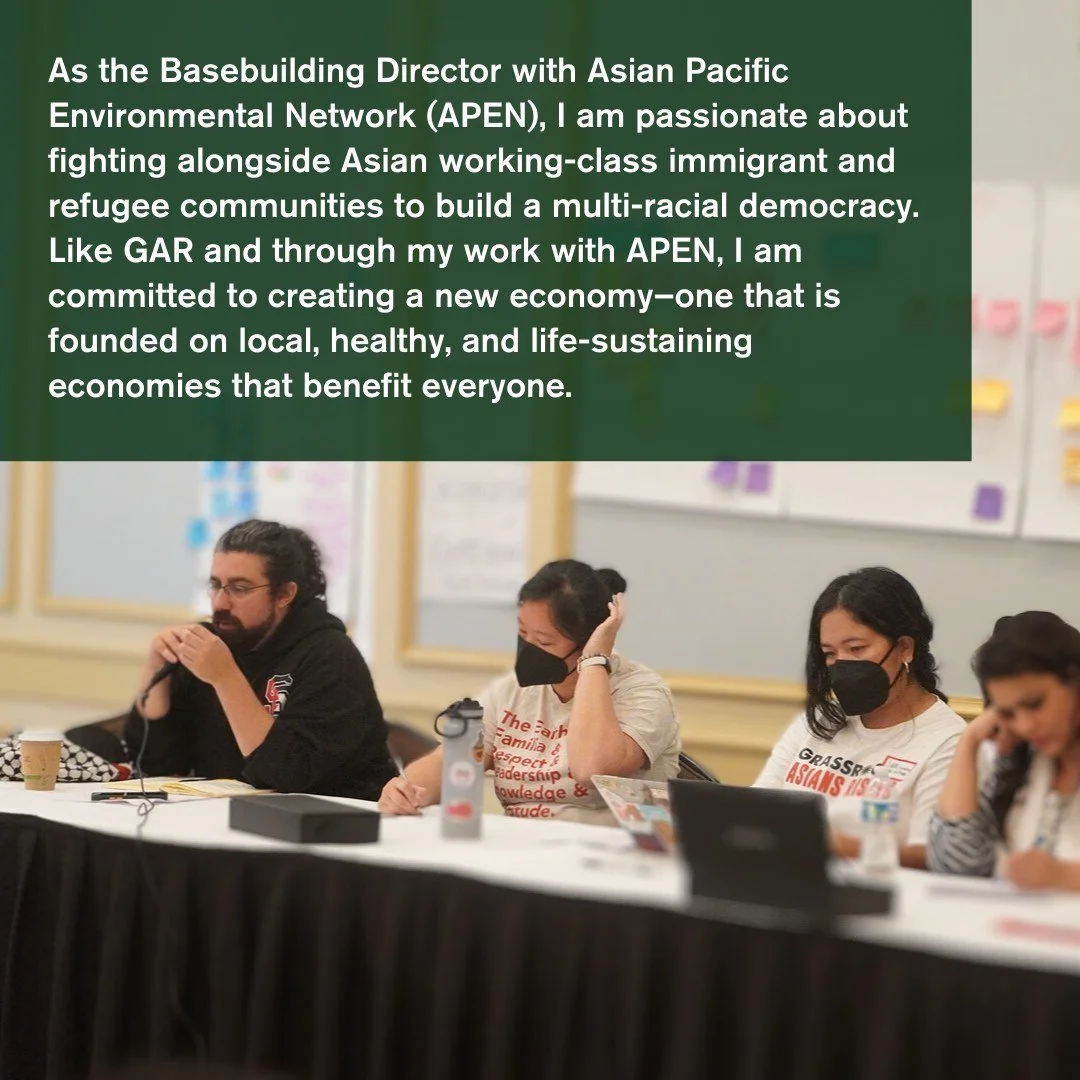 We asked Alvina, @apen4ej Basebuilding Director and one of GAR&rsquo;s supporters, to share how GAR has supported them as an organizer. Swipe for highlights ➡️

Alvina donates to GAR because she is passionate about fighting alongside Asian, working-c