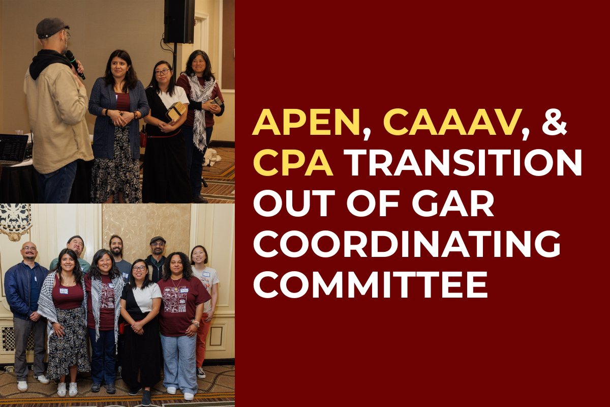 APEN, CAAAV, and CPA transition out of GAR Coordinating Committee