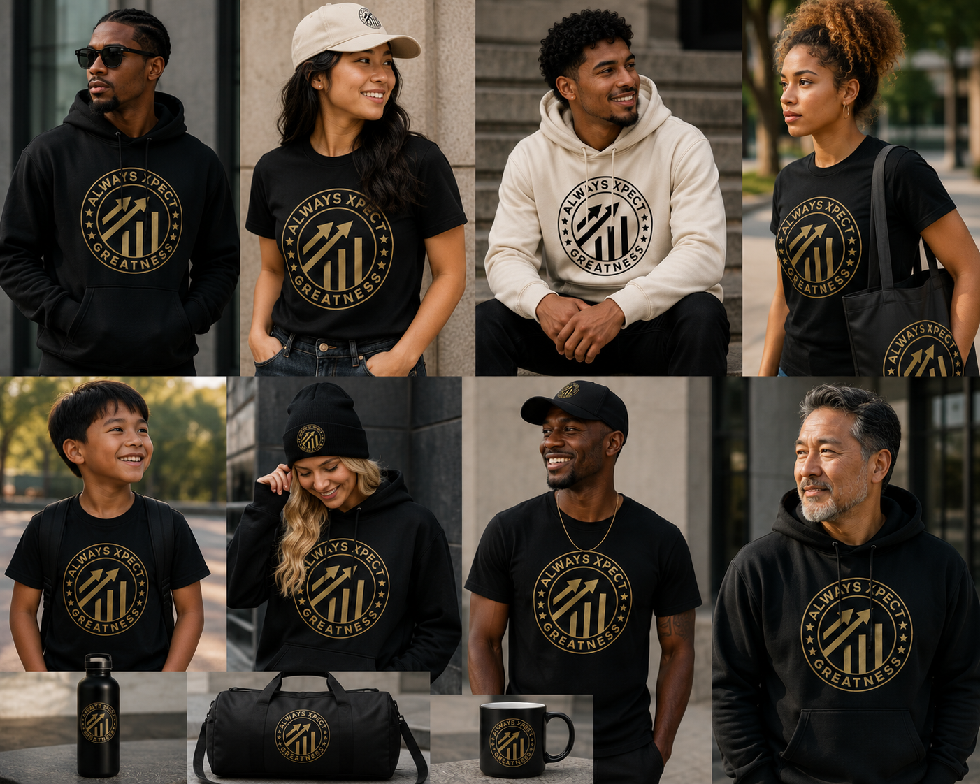 People wearing Always Xpect Greatness motivational apparel by S&S Synergy.