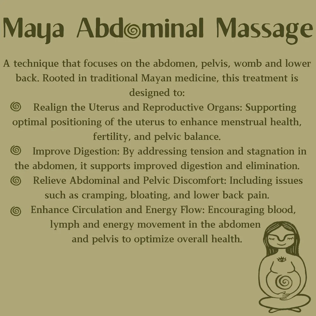 ✨Maya Abdominal Massage✨

Whether you&rsquo;re someone experiencing endometriosis, prolapse, pelvic pain or discomfort, menstrual discomfort/clots/pain, fibroids, cysts, infertility, holding onto old stories, dealing with digestive stagnation, emotio