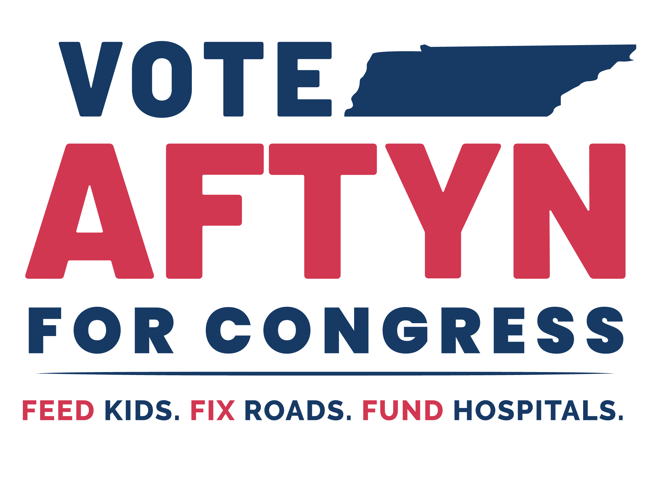 Vote Aftyn for Congress campaign sign with slogan 'Feed Kids. Fix Roads. Fund Hospitals.'