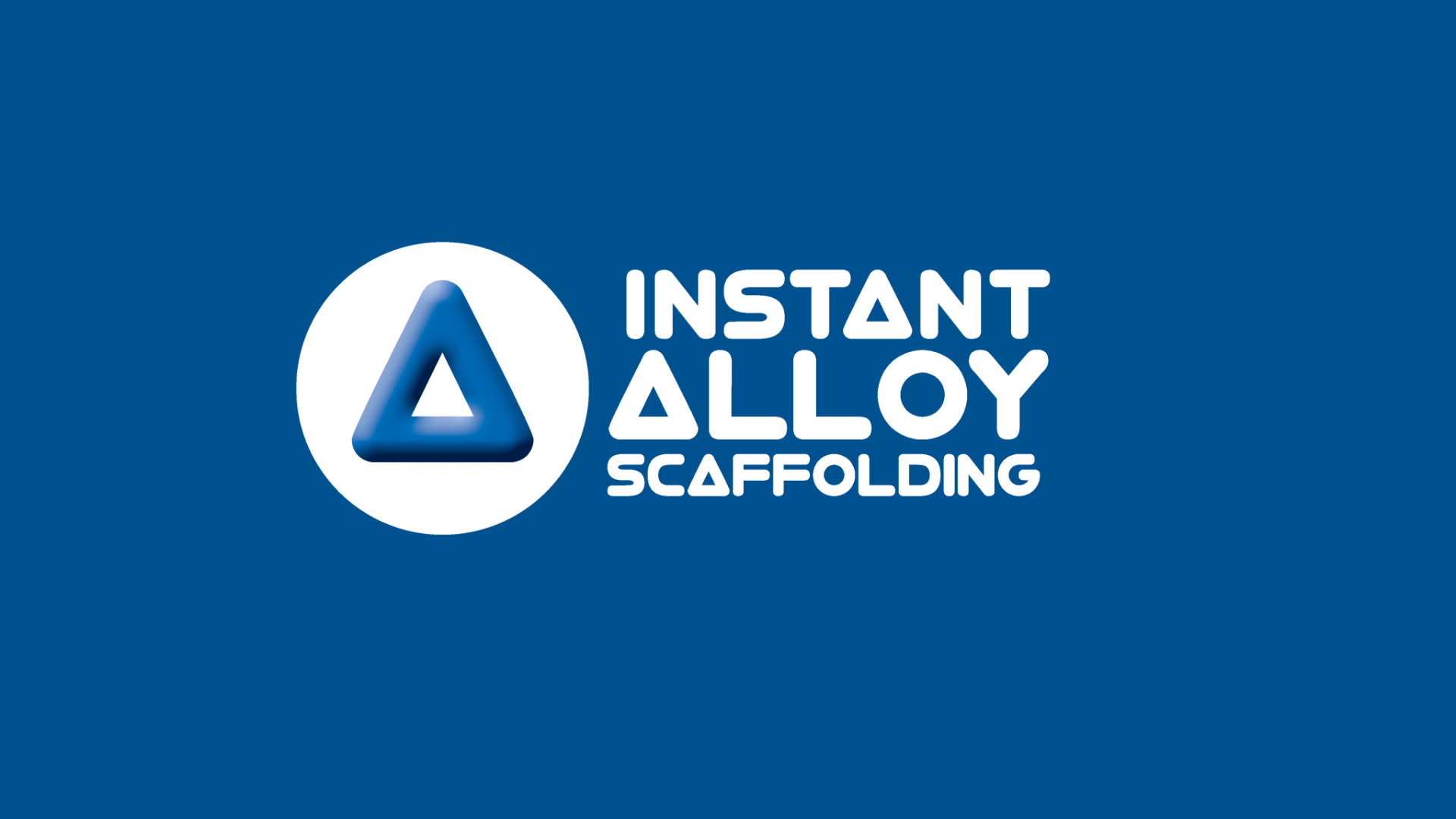 The logo of Instant Alloy Scaffolding featuring a stylized triangular 3D symbol and white text on a blue background.