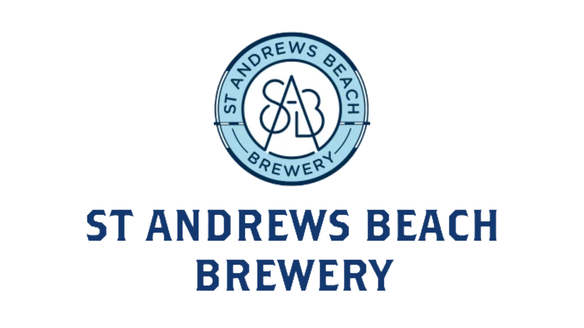 St. Andrews Beach Brewery logo featuring circular emblem with the brewery's initials 'SAB' and the name 'St Andrews Beach Brewery' around it, with the text 'St Andrews Beach Brewery' below in bold blue font.