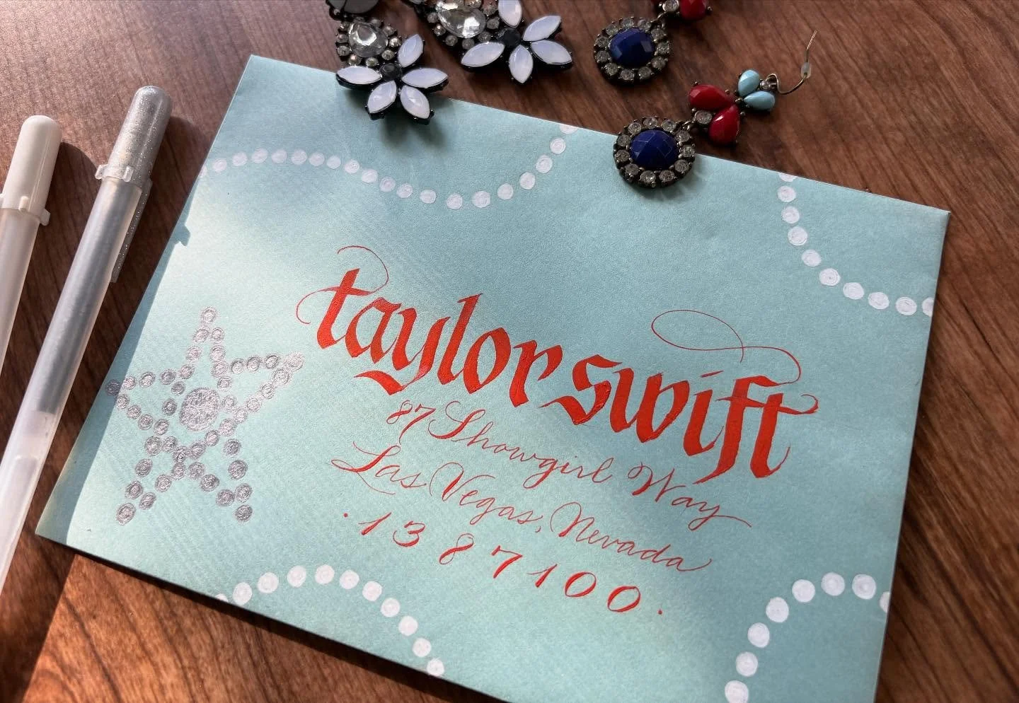Day 04: Gothic Glam 

Had to create an envelope for Life of a Showgirl! Did a gothicized italic in vermilion ink on a robins egg blue envelope. Thought it would be a fun twist on the gothic theme. 

#thisisafakeaddress 
@papersource 
#bewitchingenvel