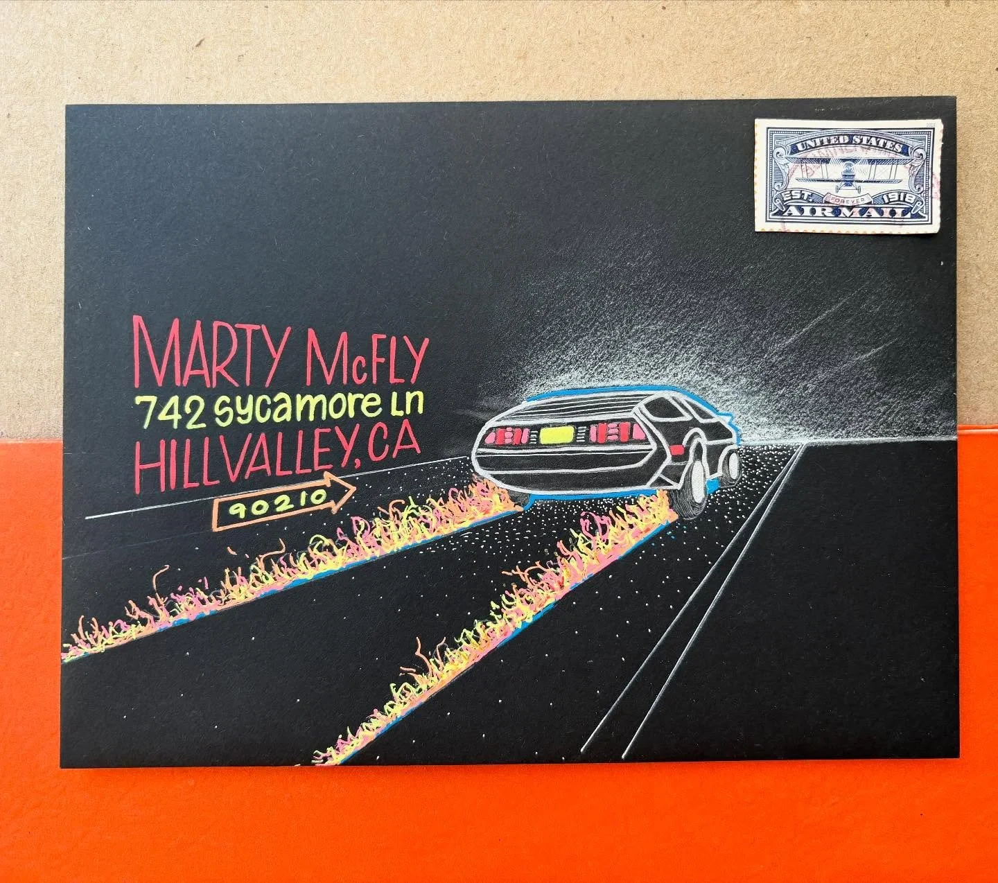 Day 03: Time Travel 🕰️ 

Ideas from Back to the Future were floating around in my head all day yesterday, but I didn&rsquo;t get a chance to work on this until this morning. The kids told me I had to draw the DeLorean with flames coming out from beh