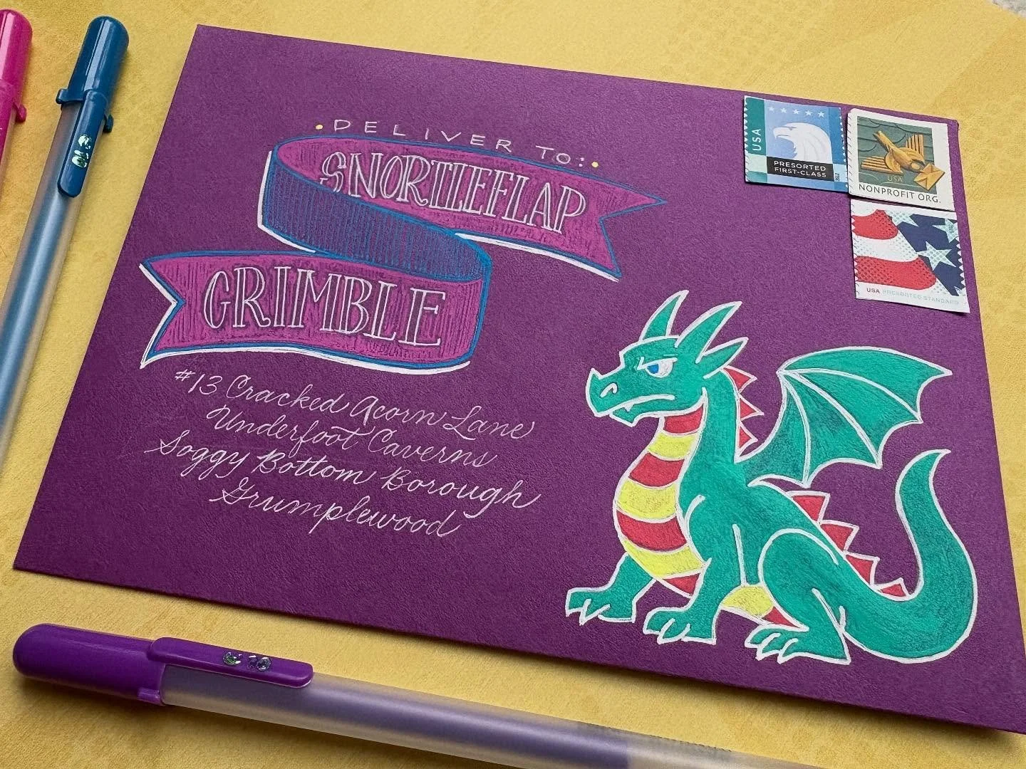 Day 07: Dragon

This is my colorful, cute, grumpy dragon named Grimble Snortleflap thanks to ChatGPT&rsquo;s naming and address creating skills. 😆 🐉 I loved using my Sakura Gelly Roll Moonlight pens on this one. I love how the color is so bright on