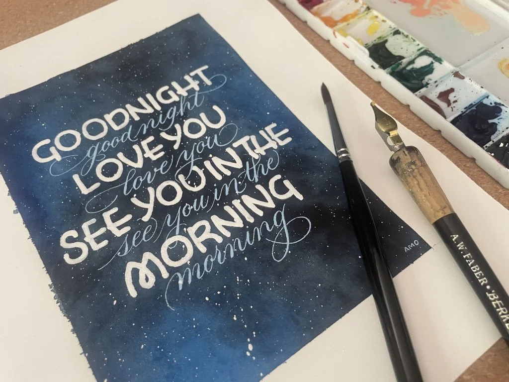 Custom calligraphy piece for child bedroom, "Goodnight, love you, see you in the morning"