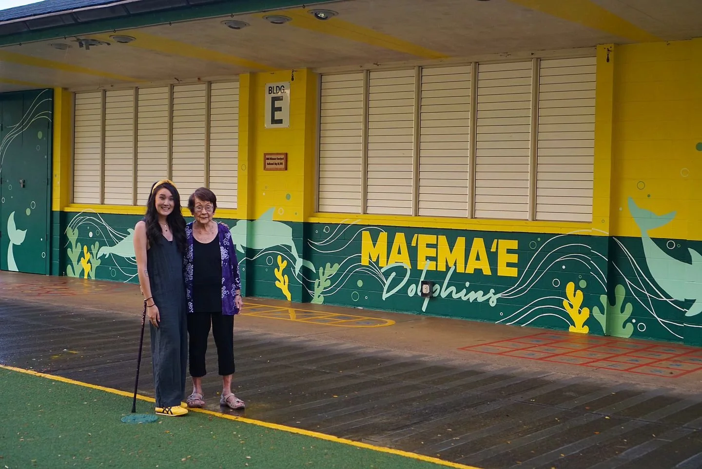 Surprised this proud Maʻemaʻe alumni with a visit to her old stomping grounds! Glad she got to see the fresh paint from her granddaughter in person. 💚💛

Fun fact: my middle name, Sachiko, was given to match dis hammah&rsquo;s, and she says I get my