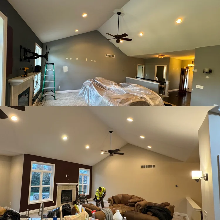 Living room walls and ceiling before and after painting