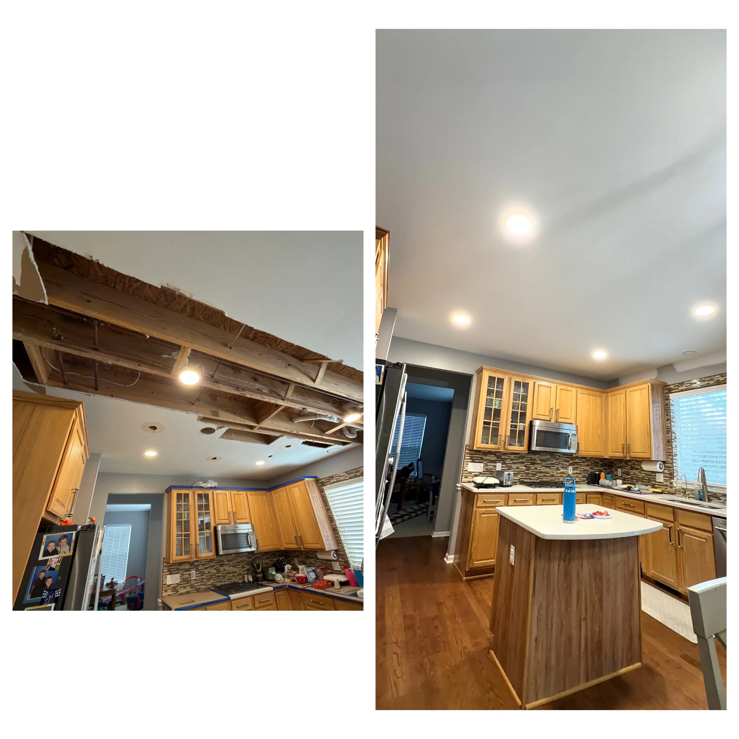 Drywall repair from water damage. Painting ceiling