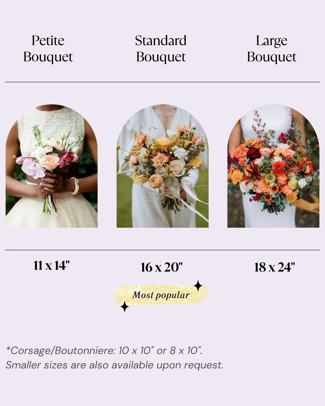 Wedding bouquet size chart | Honestweddingadvice.com
