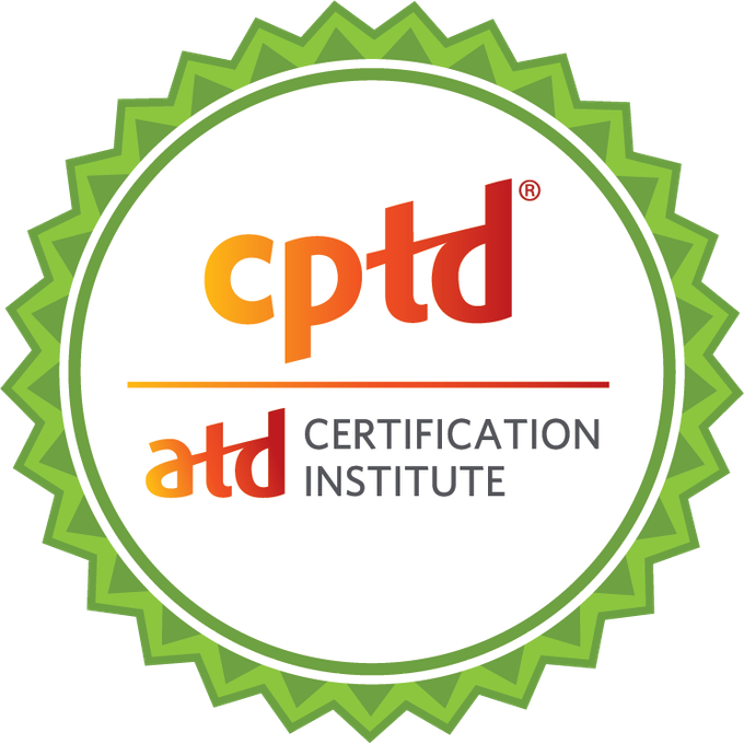 Certification badge for the ATD Certification Institute with the PTD logo in the center, surrounded by a green starburst border.