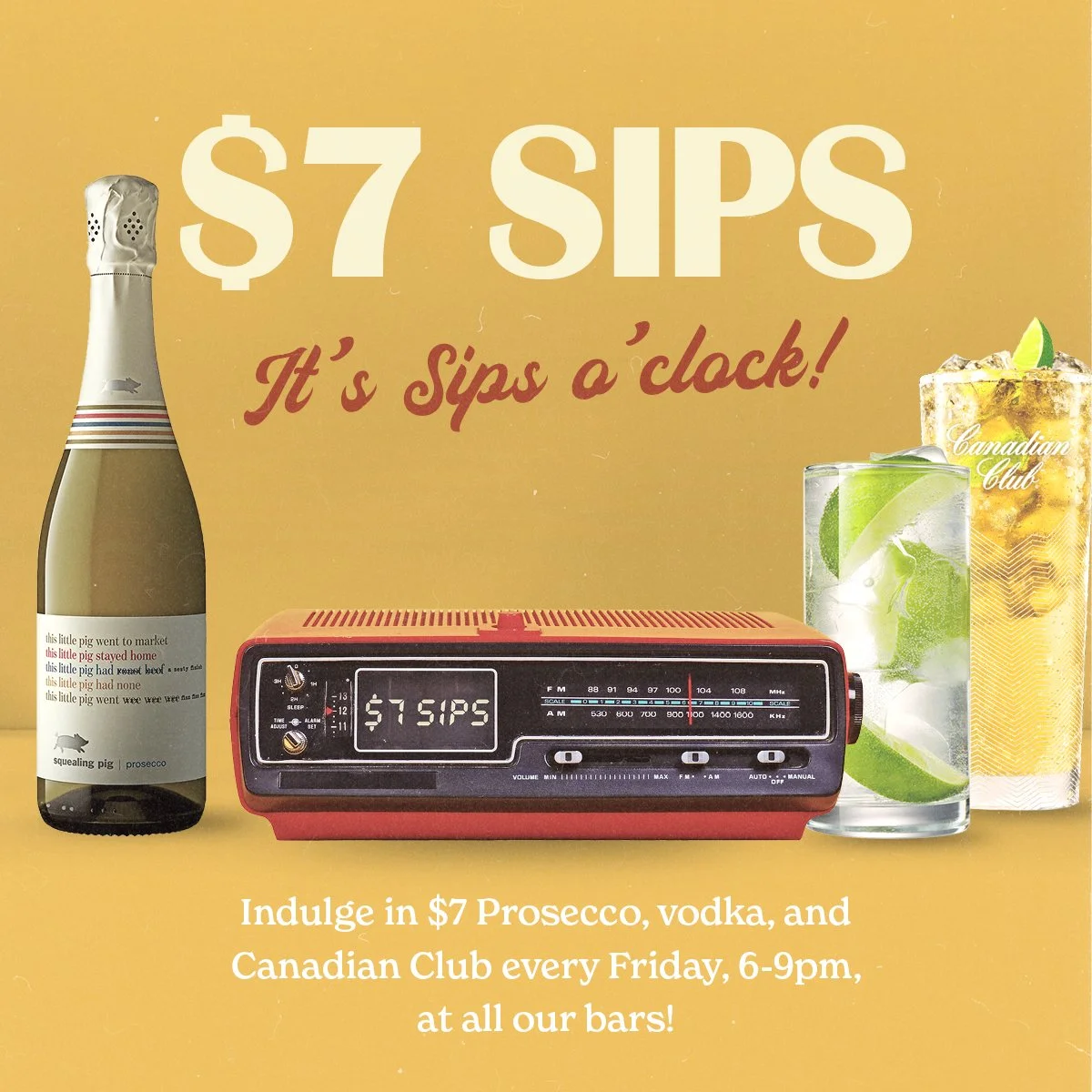 Let's make Fridays even better with $7 drinks! Grab your $7 Sips at Cronulla RSL bars 😍

🍹 Enjoy $7 Canadian Clubs, $7 Squealing Pig Prosecco, and $7 Vodkas