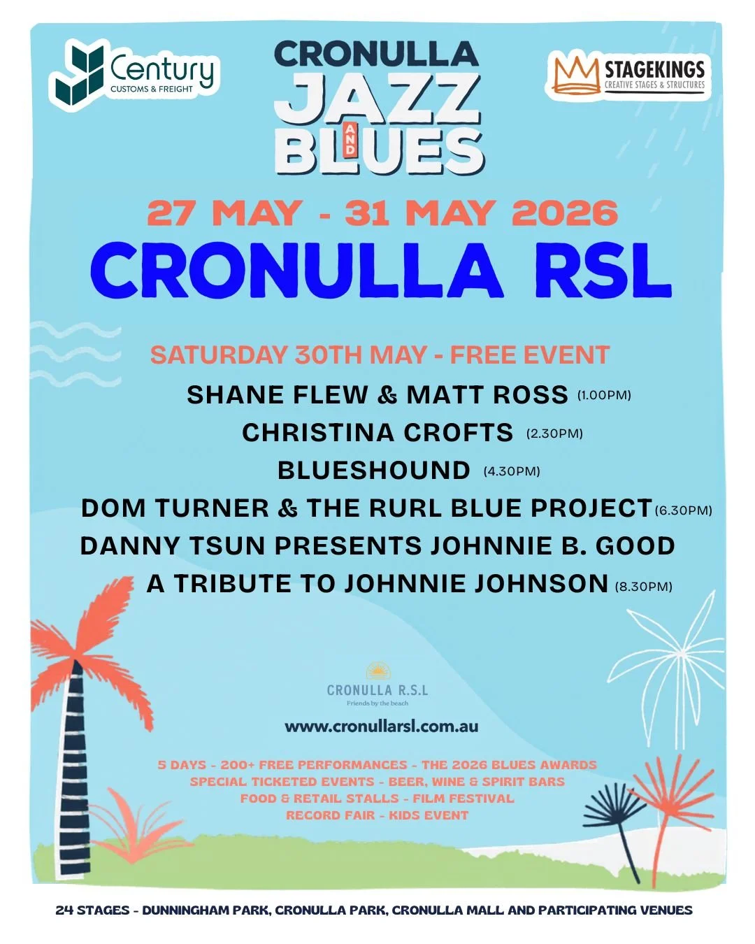 Saturday Sessions at Cronulla RSL! 🎶

A full day of free live music with Cronulla Jazz &amp; Blues on Saturday 30 May.

Grab a drink &amp; settle in for an arvo of great tunes by the bay.