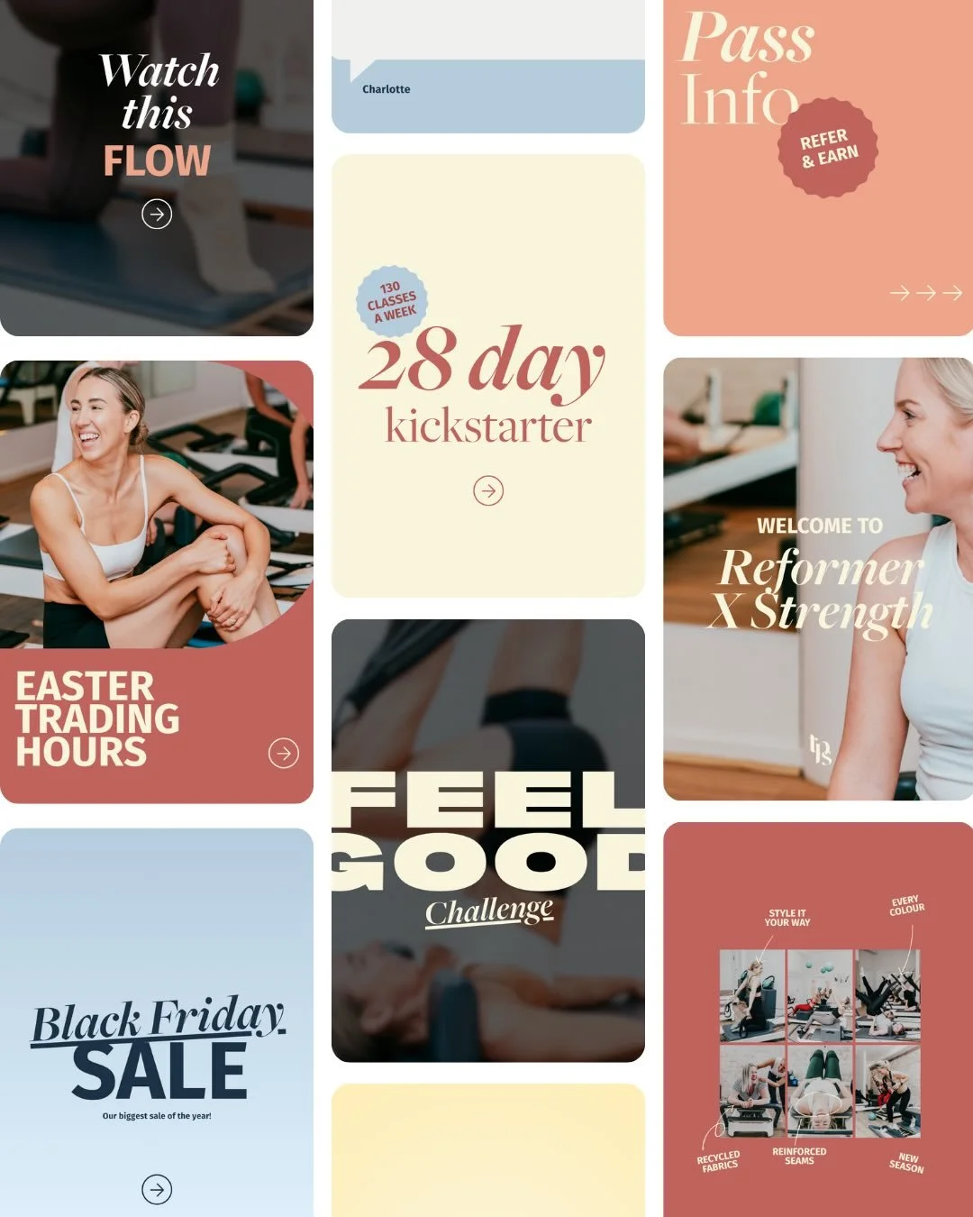 It&rsquo;s been 4 years since I last dived into @the.pilates.space social media templates. 

With all of the key foundations already there, it was a matter of revisiting how the visual language should be structured in a social format. 
I redefined so